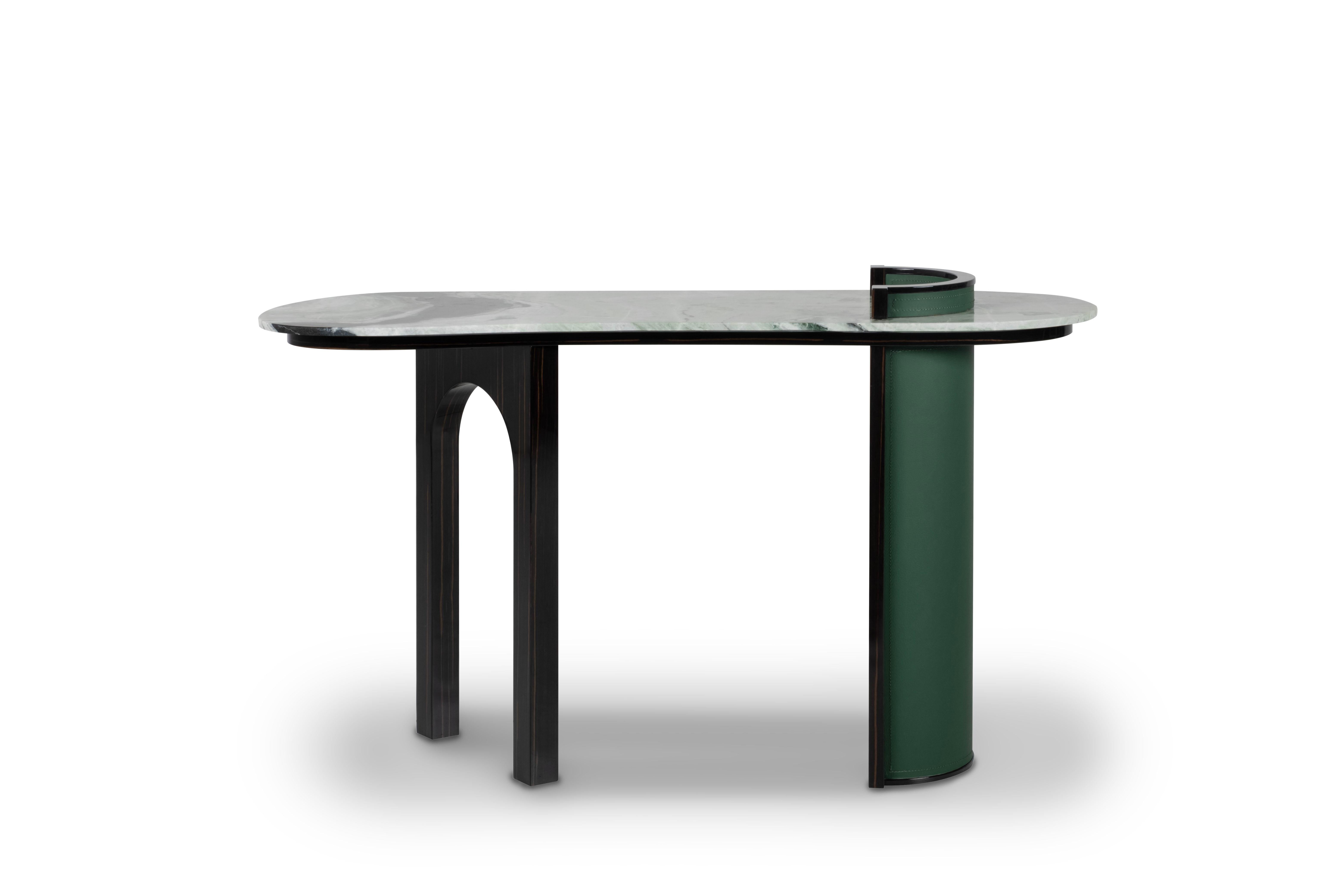 Hand-Crafted Modern Chiado Console Table, Marble Leather, Handmade in Portugal by Greenapple For Sale