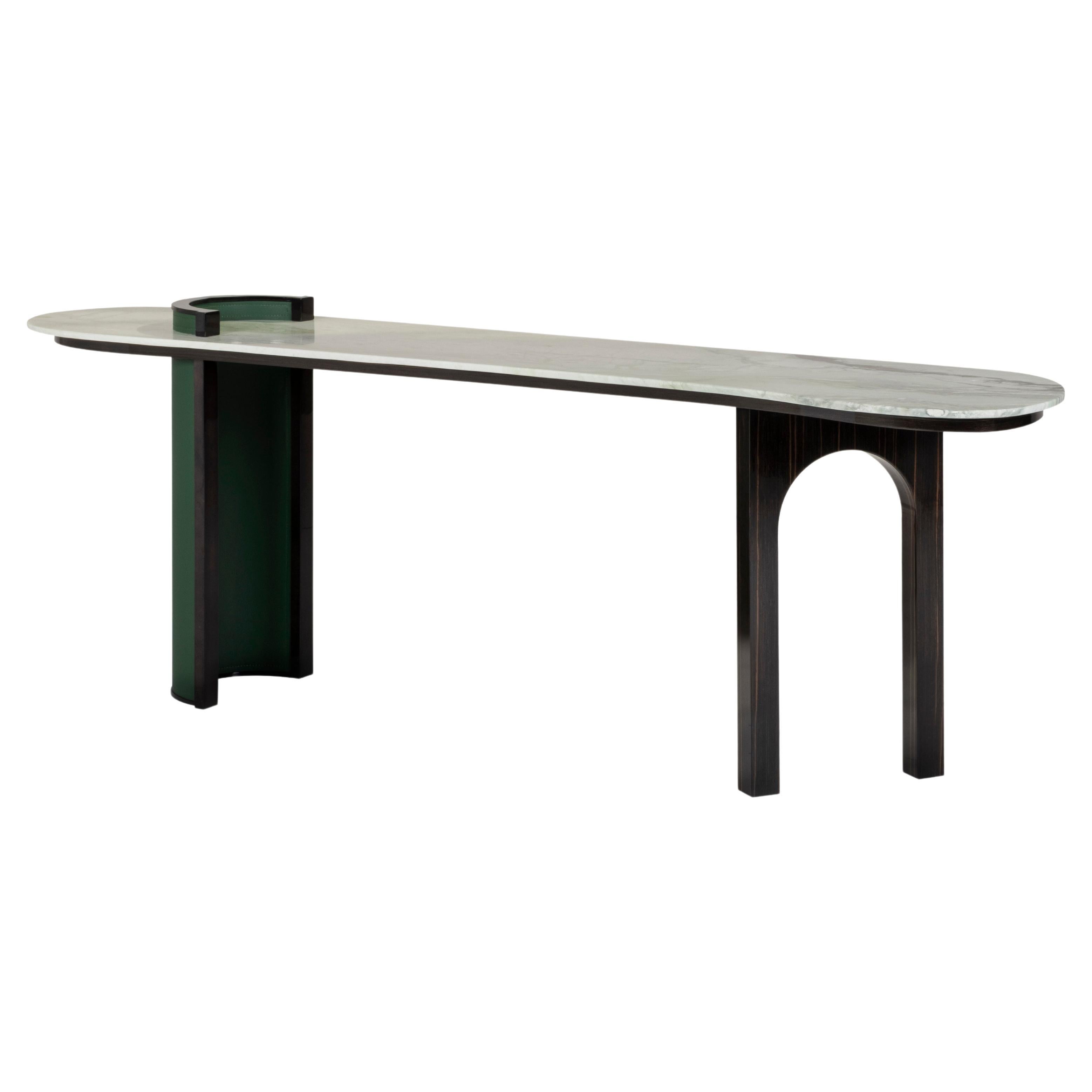 Modern Chiado Console Table, Marble, Leather, Handmade in Portugal by Greenapple