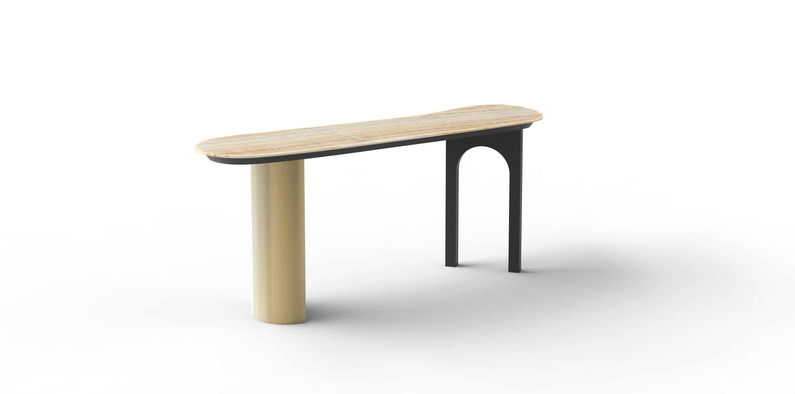 Moderne Table console moderne Chiado, laiton de racine de chêne, fabriquée à la main au Portugal par Greenapple en vente
