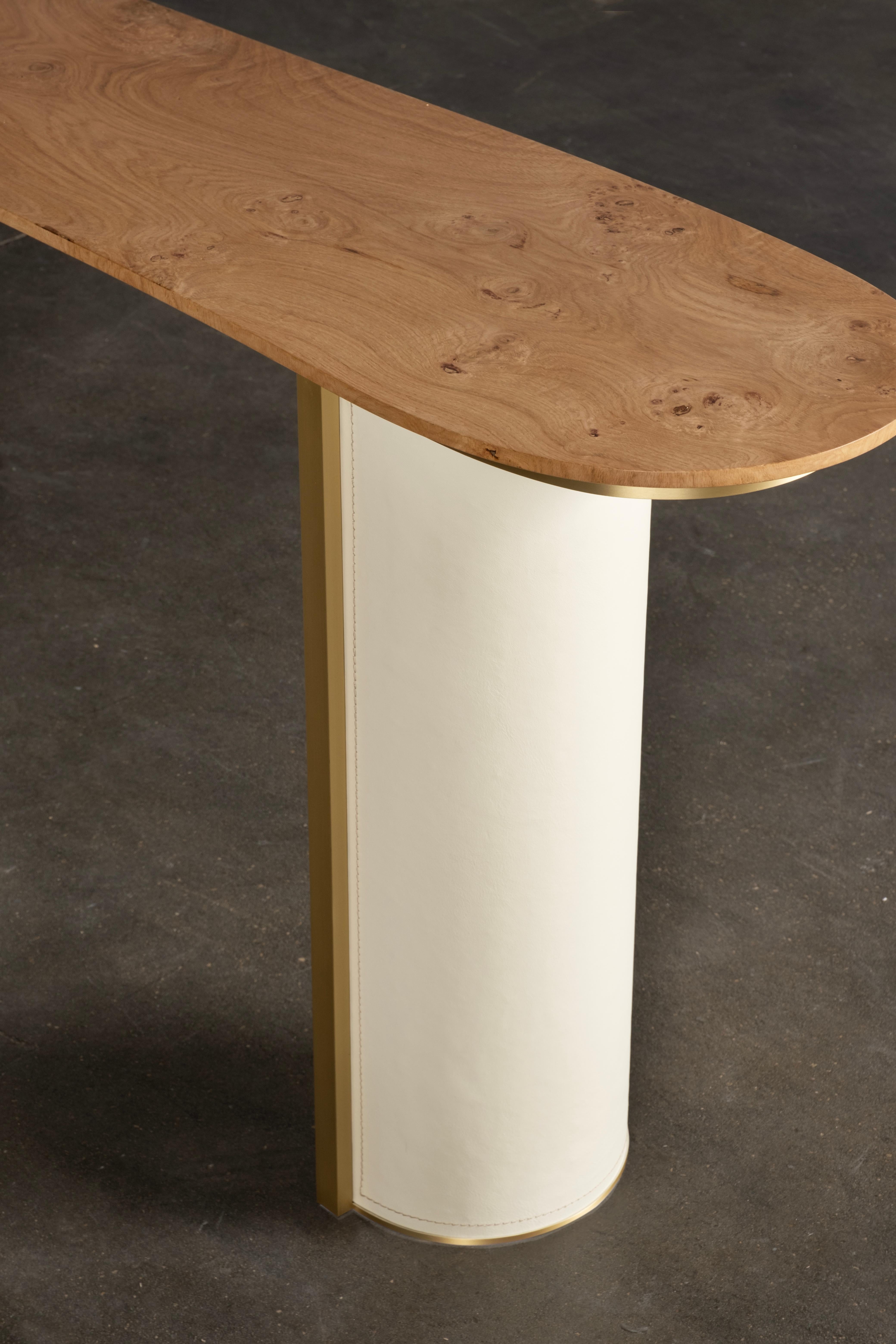 Leather Modern Chiado Console Table, Oak Root Brass, Handmade in Portugal by Greenapple For Sale