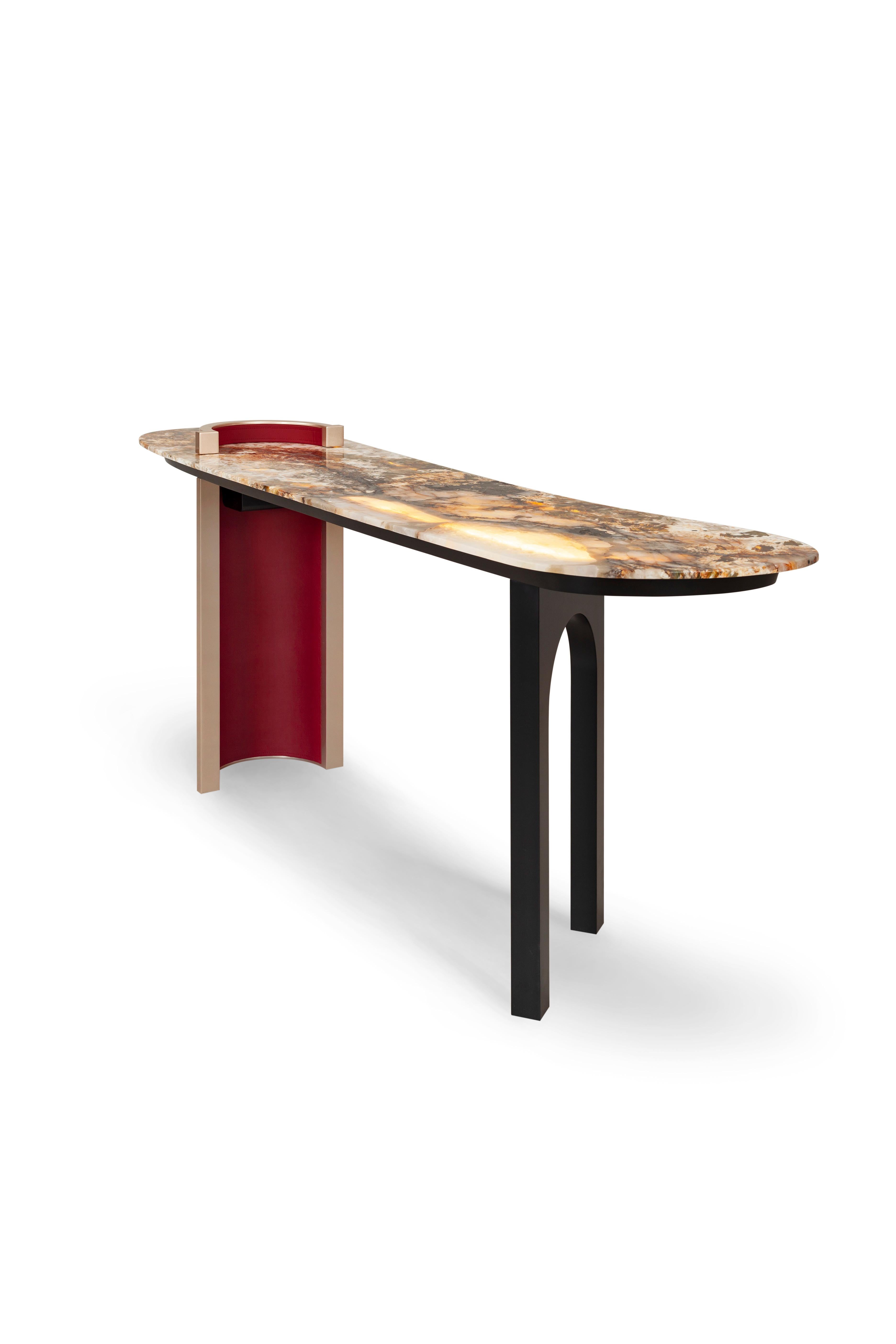 Modern Chiado Console Table, Red Leather, Stone, Handmade Portugal by Greenapple For Sale 5