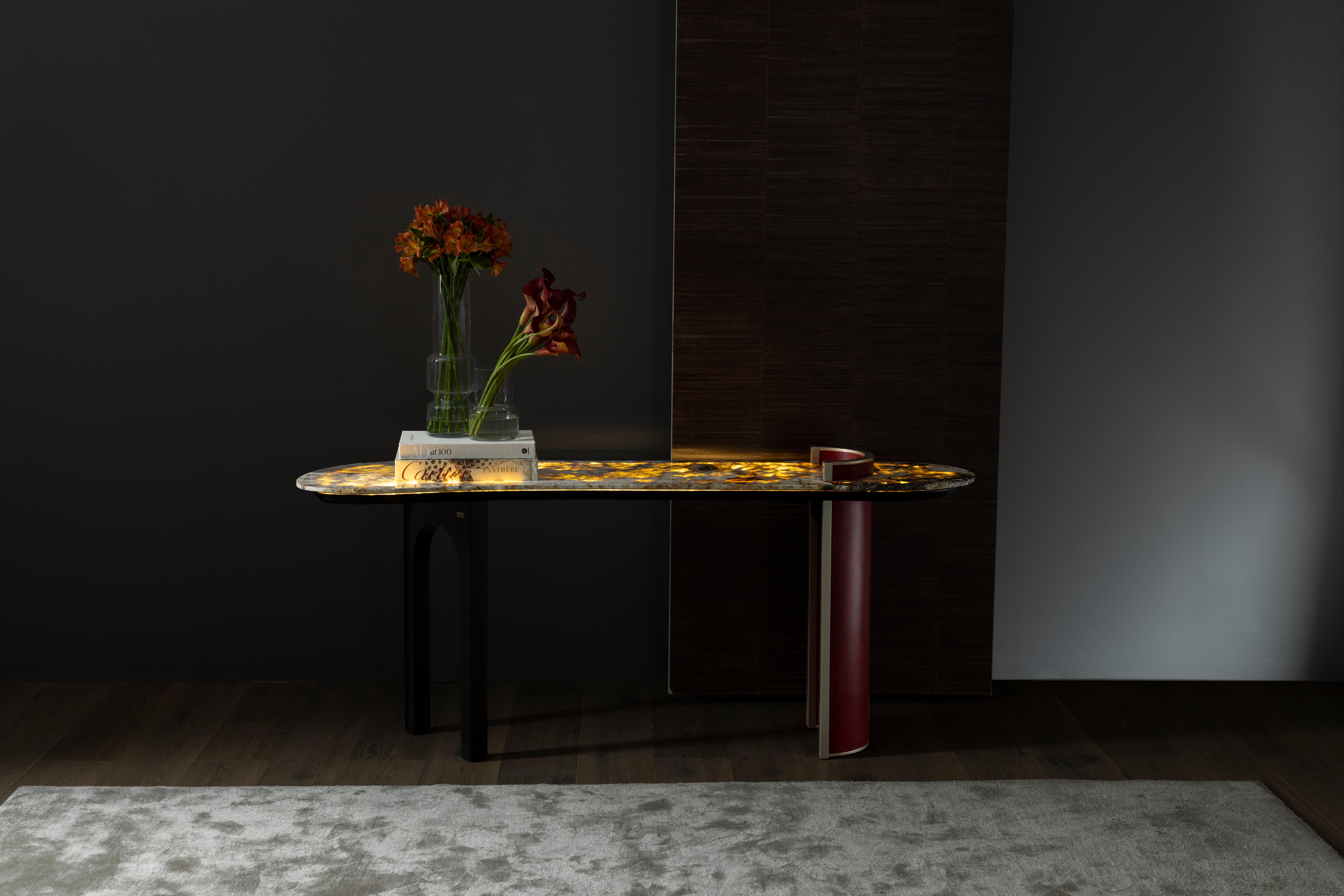 Modern Chiado Console Table, Red Leather, Stone, Handmade Portugal by Greenapple For Sale 6