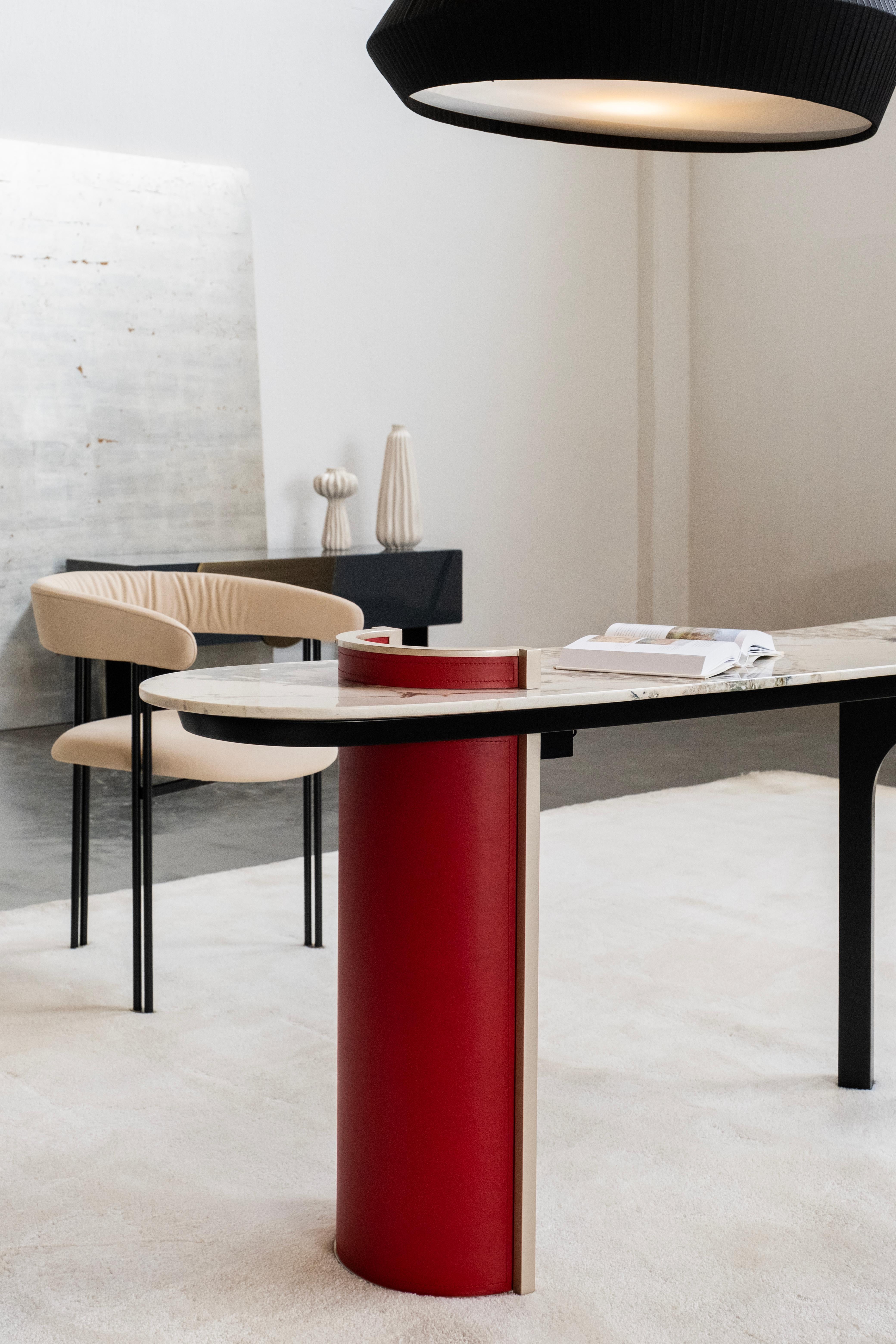Contemporary Modern Chiado Console Table, Red Leather, Stone, Handmade Portugal by Greenapple For Sale
