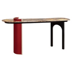 Modern Chiado Console Table, Red Leather, Stone, Handmade Portugal by Greenapple