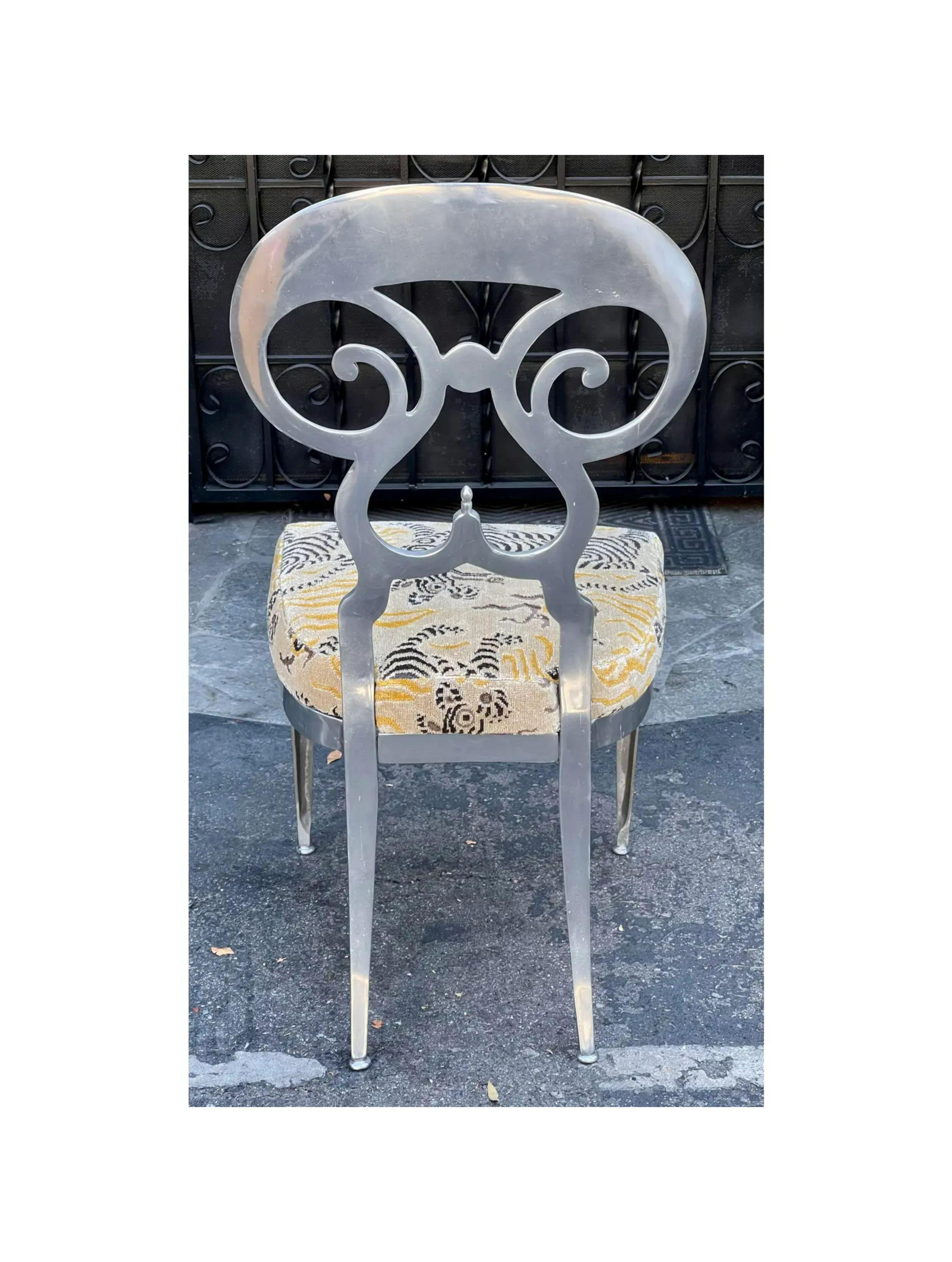 Modern Chiavari Style Polished Aluminum Chair with Clarence House Velvet Seat 1