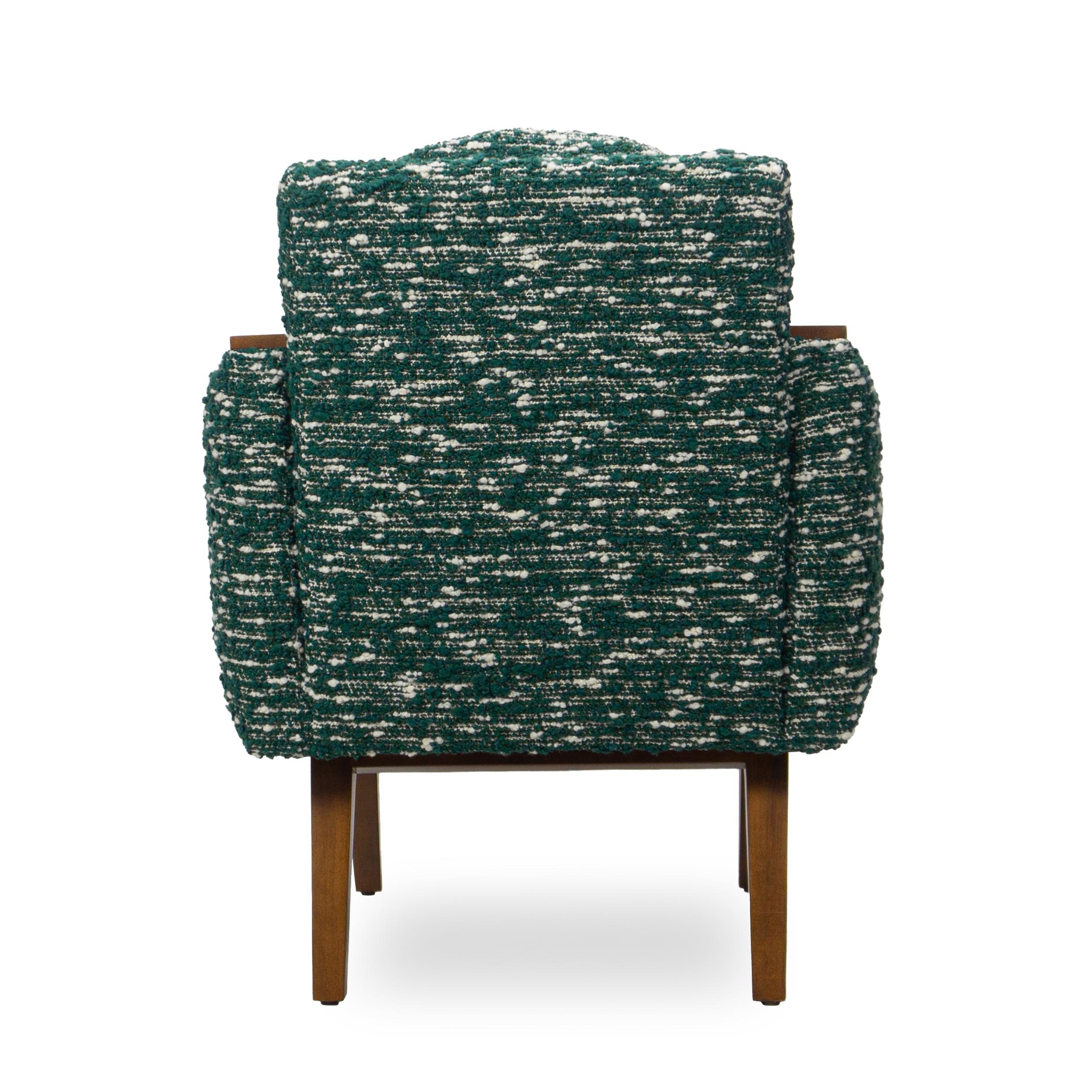 Modern Chic Club Chair in Wool Green Boucle with White Strie For Sale 3