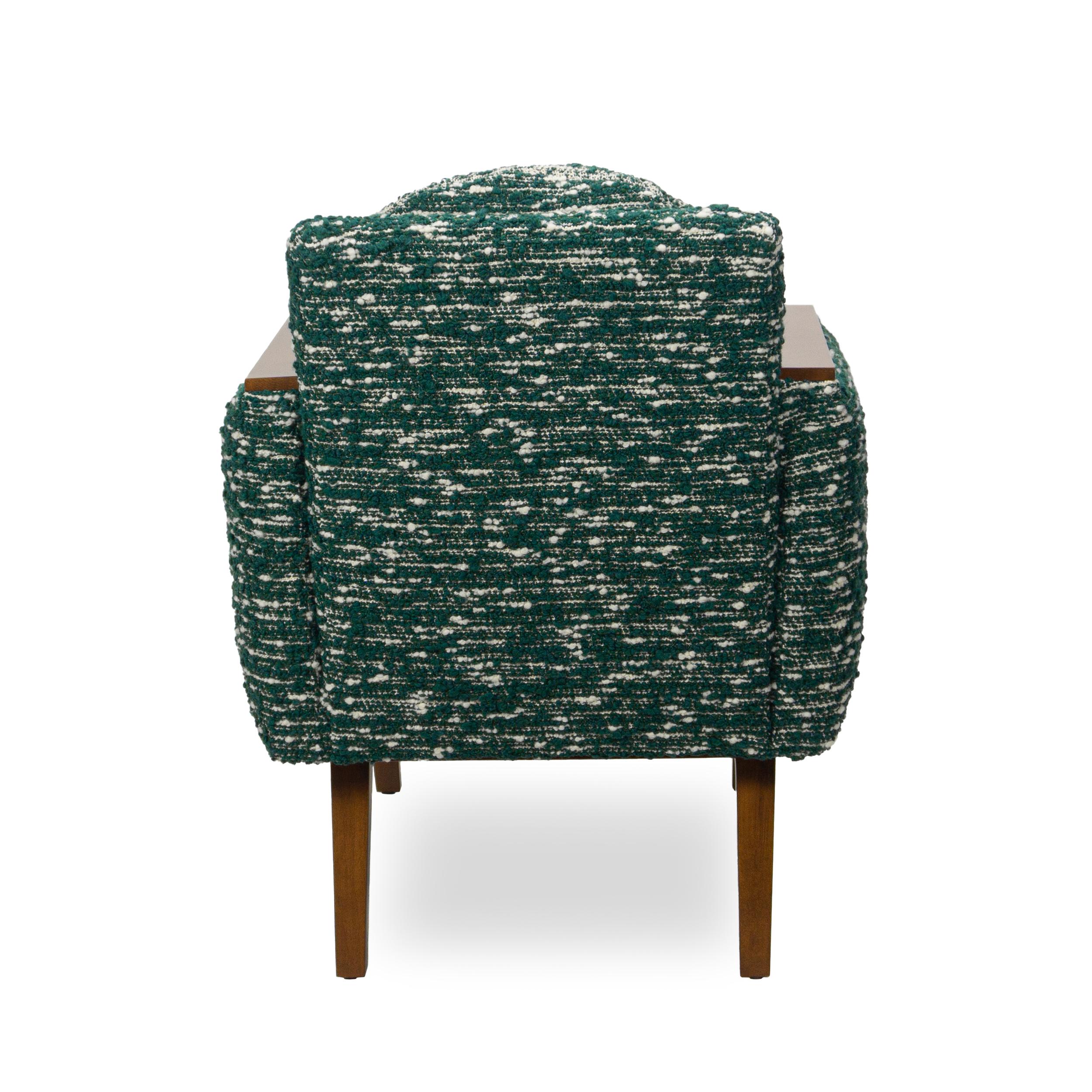 Modern Chic Club Chair in Wool Green Boucle with White Strie For Sale 4