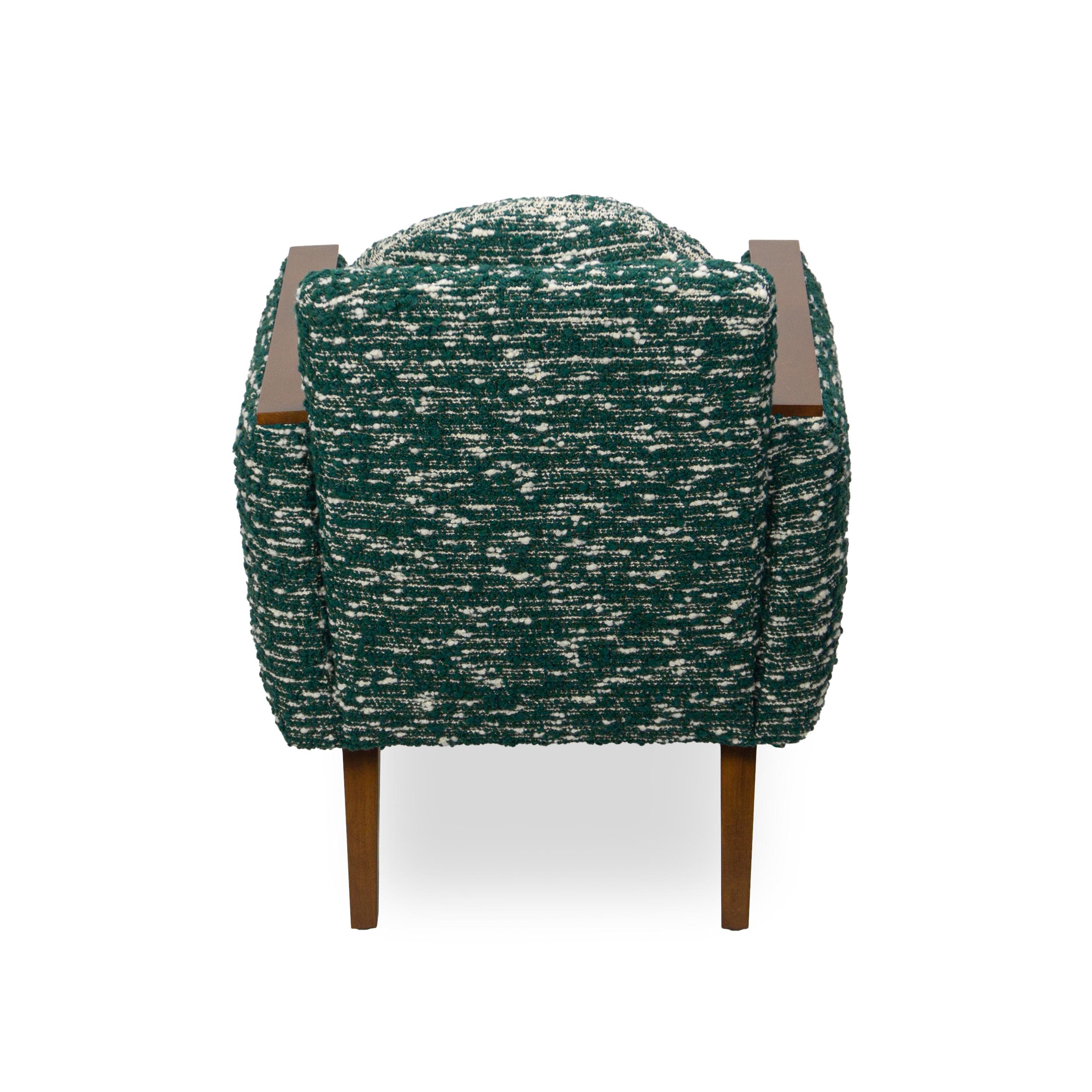 Modern Chic Club Chair in Wool Green Boucle with White Strie For Sale 5