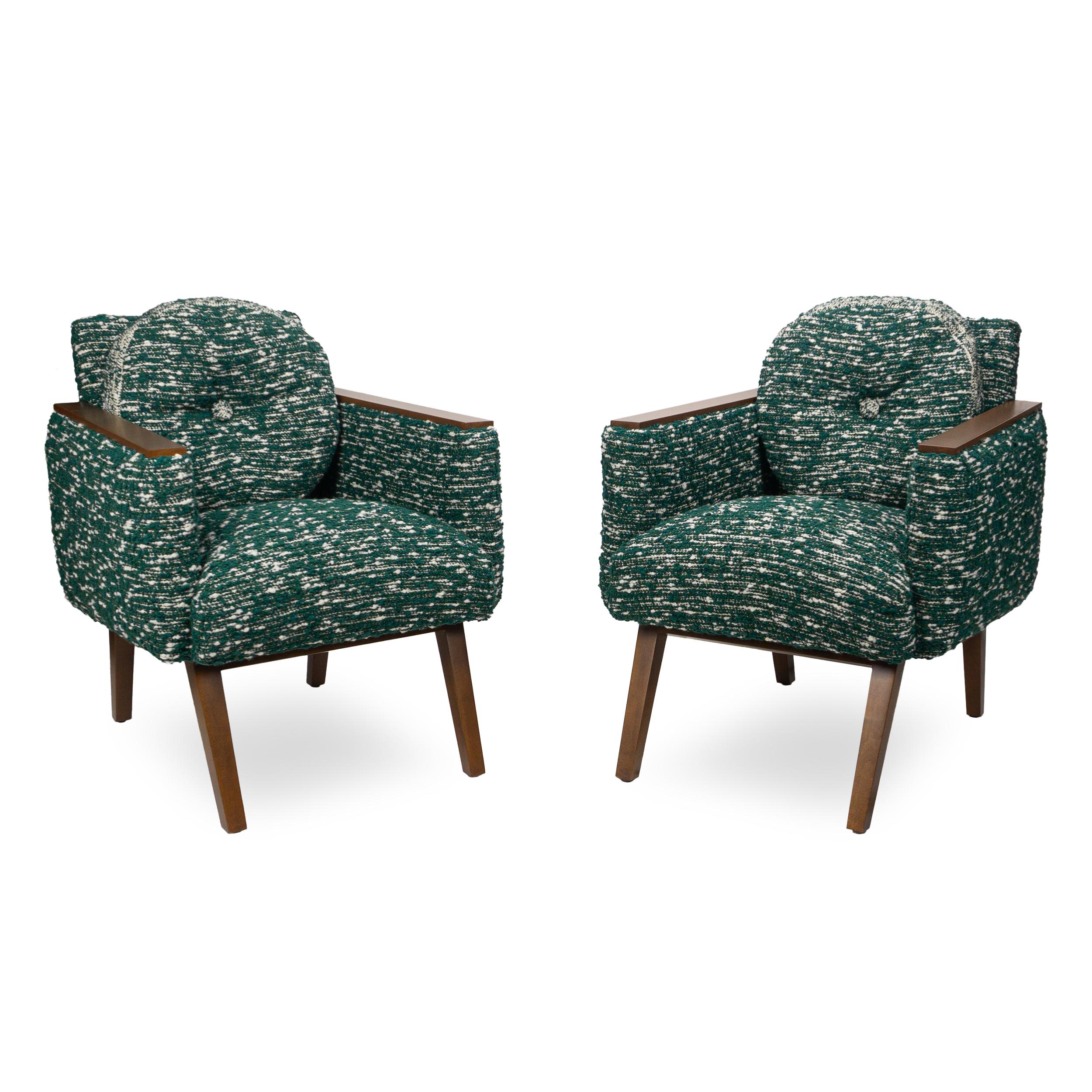 Modern Chic Club Chair in Wool Green Boucle with White Strie For Sale 6