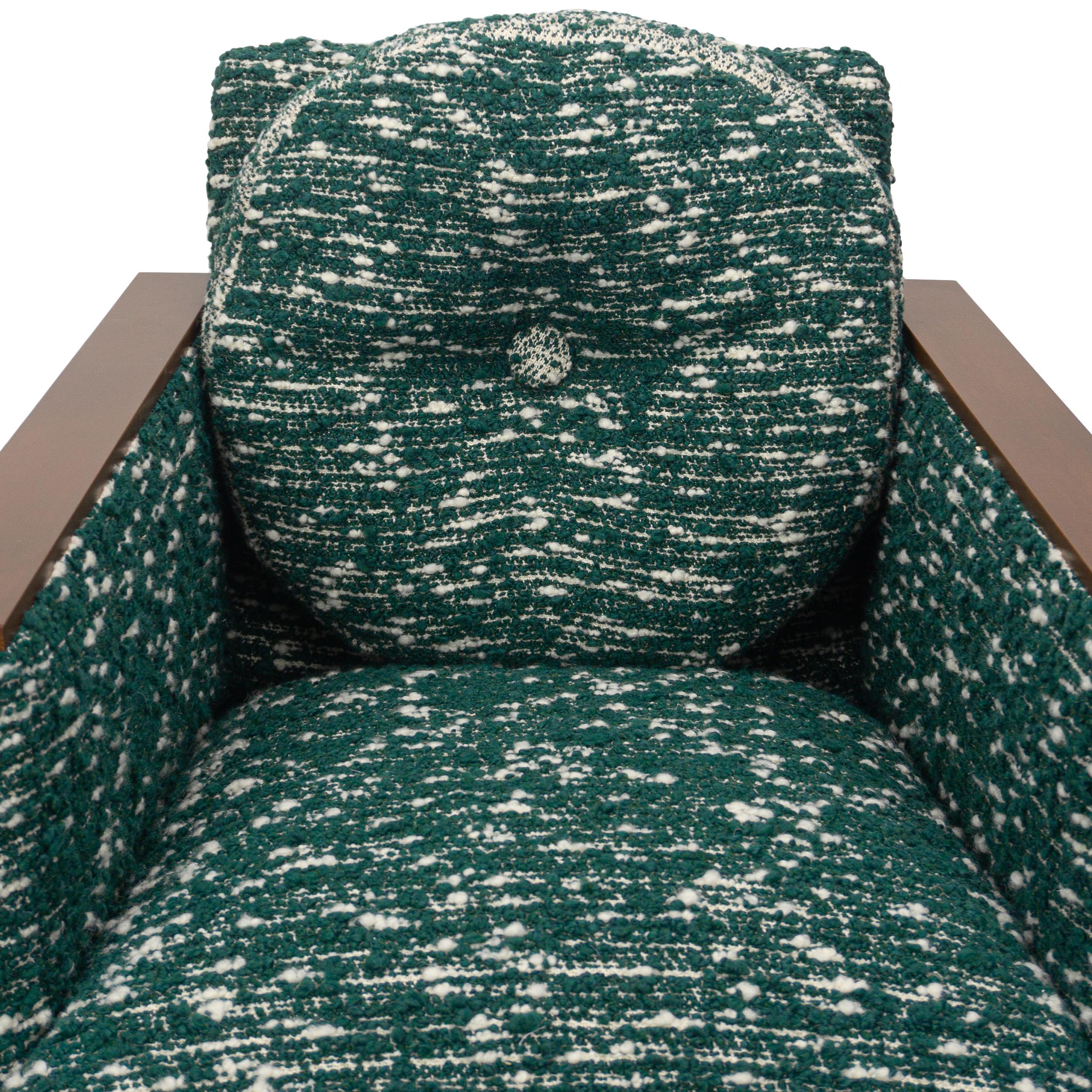 Modern Chic Club Chair in Wool Green Boucle with White Strie For Sale 7
