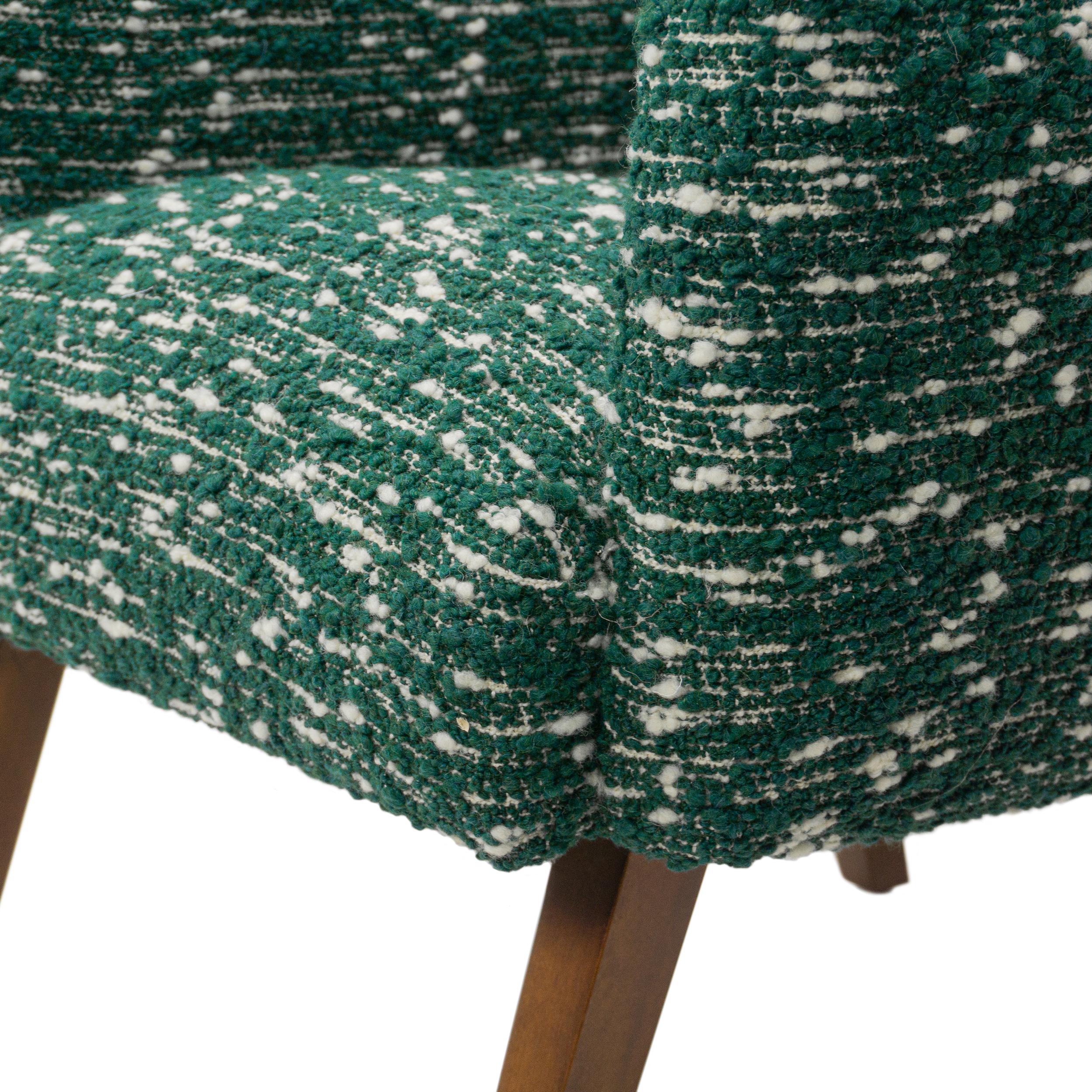 Modern Chic Club Chair in Wool Green Boucle with White Strie For Sale 9