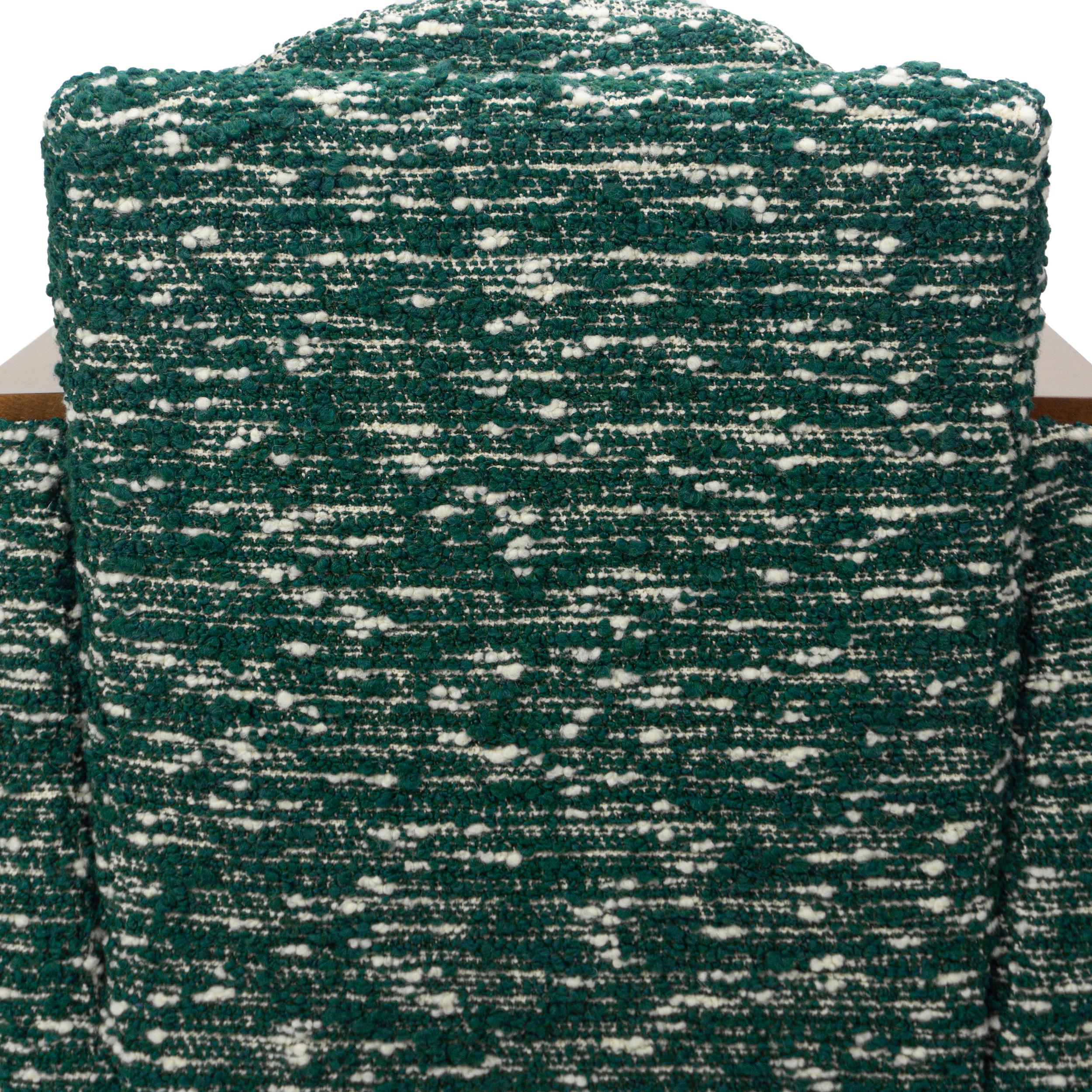 Modern Chic Club Chair in Wool Green Boucle with White Strie For Sale 11