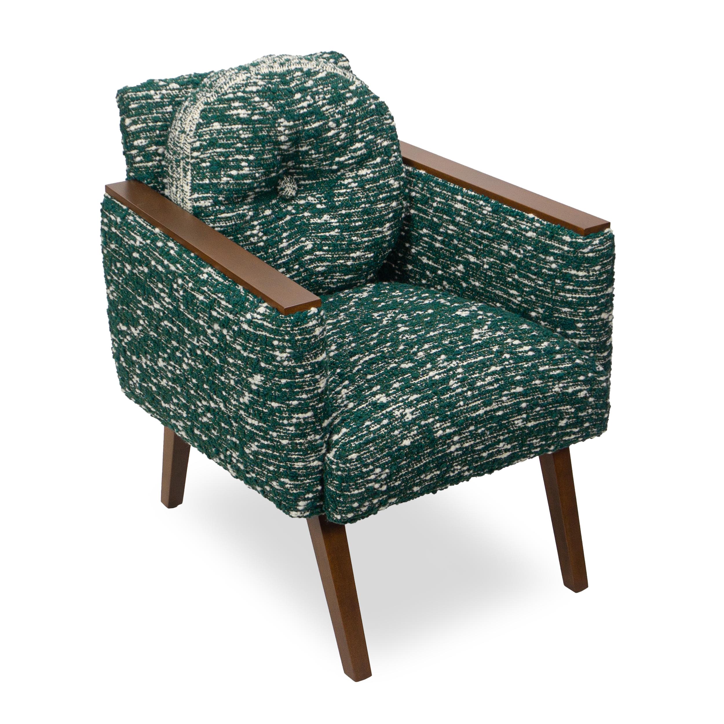 American Modern Chic Club Chair in Wool Green Boucle with White Strie For Sale