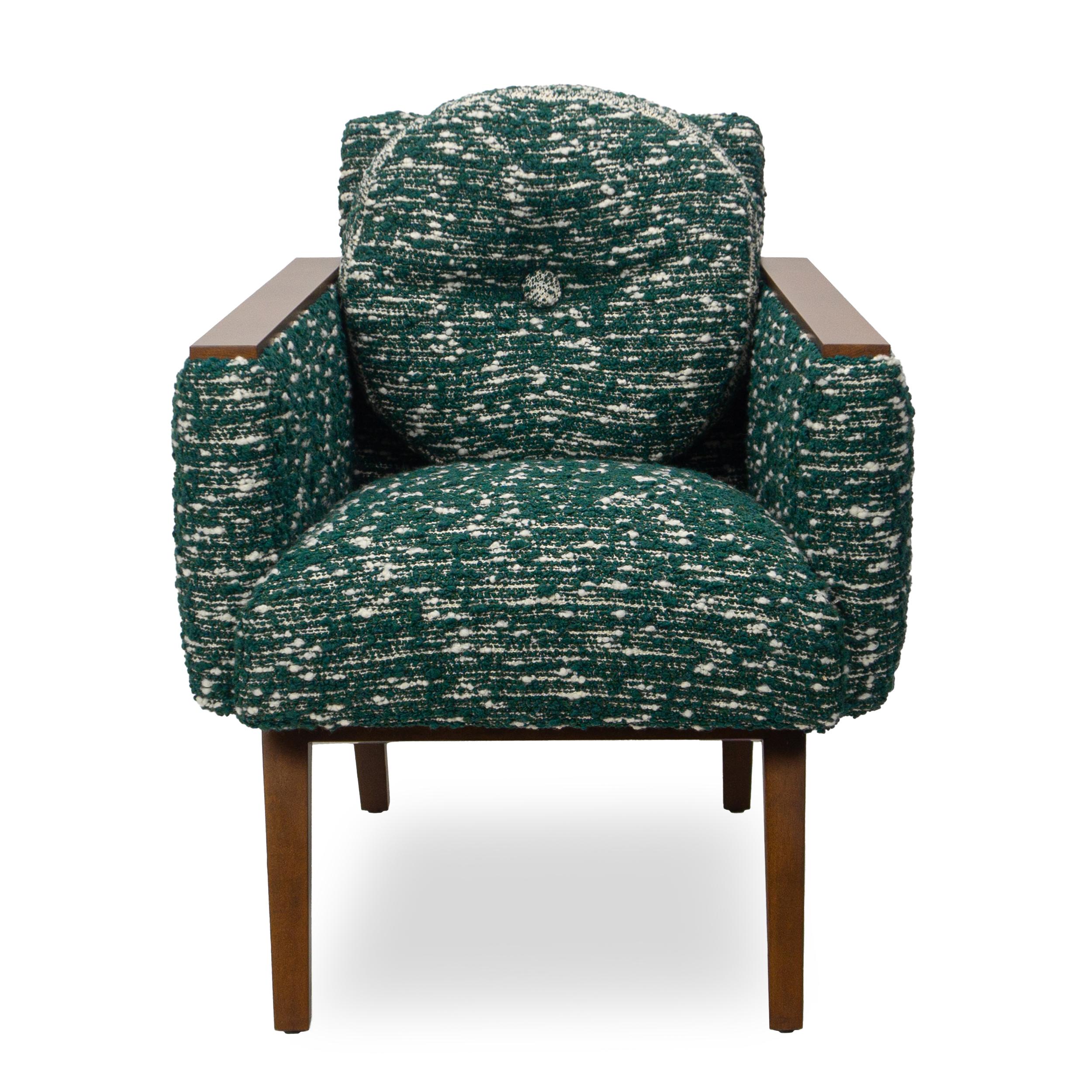 Modern Chic Club Chair in Wool Green Boucle with White Strie In New Condition For Sale In Greenwich, CT