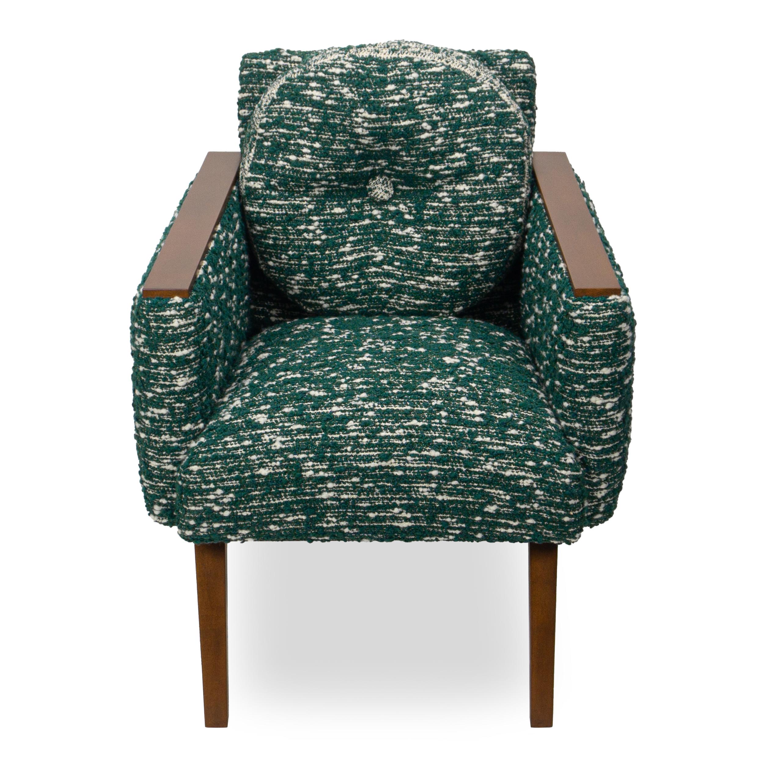Contemporary Modern Chic Club Chair in Wool Green Boucle with White Strie For Sale