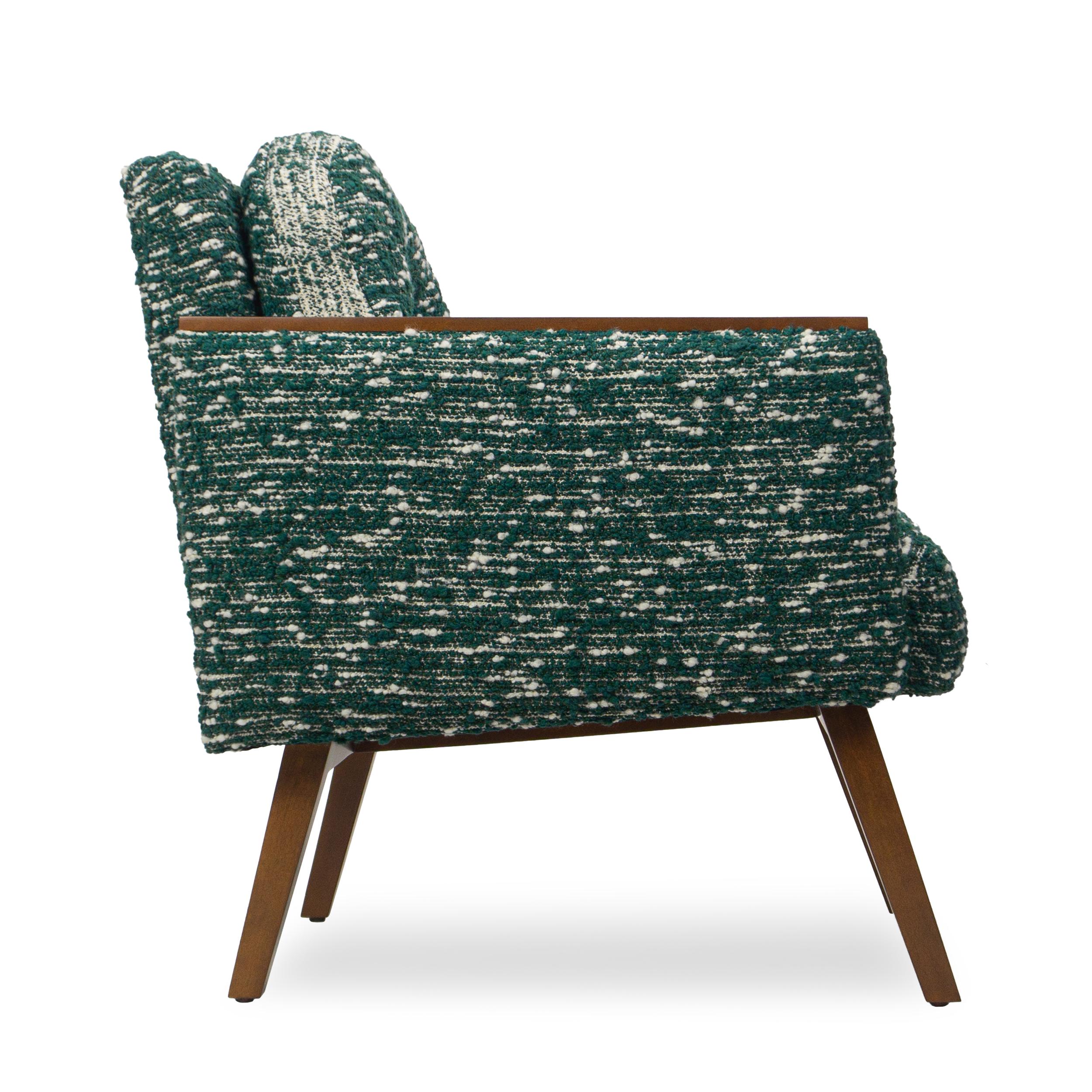 Bouclé Modern Chic Club Chair in Wool Green Boucle with White Strie For Sale