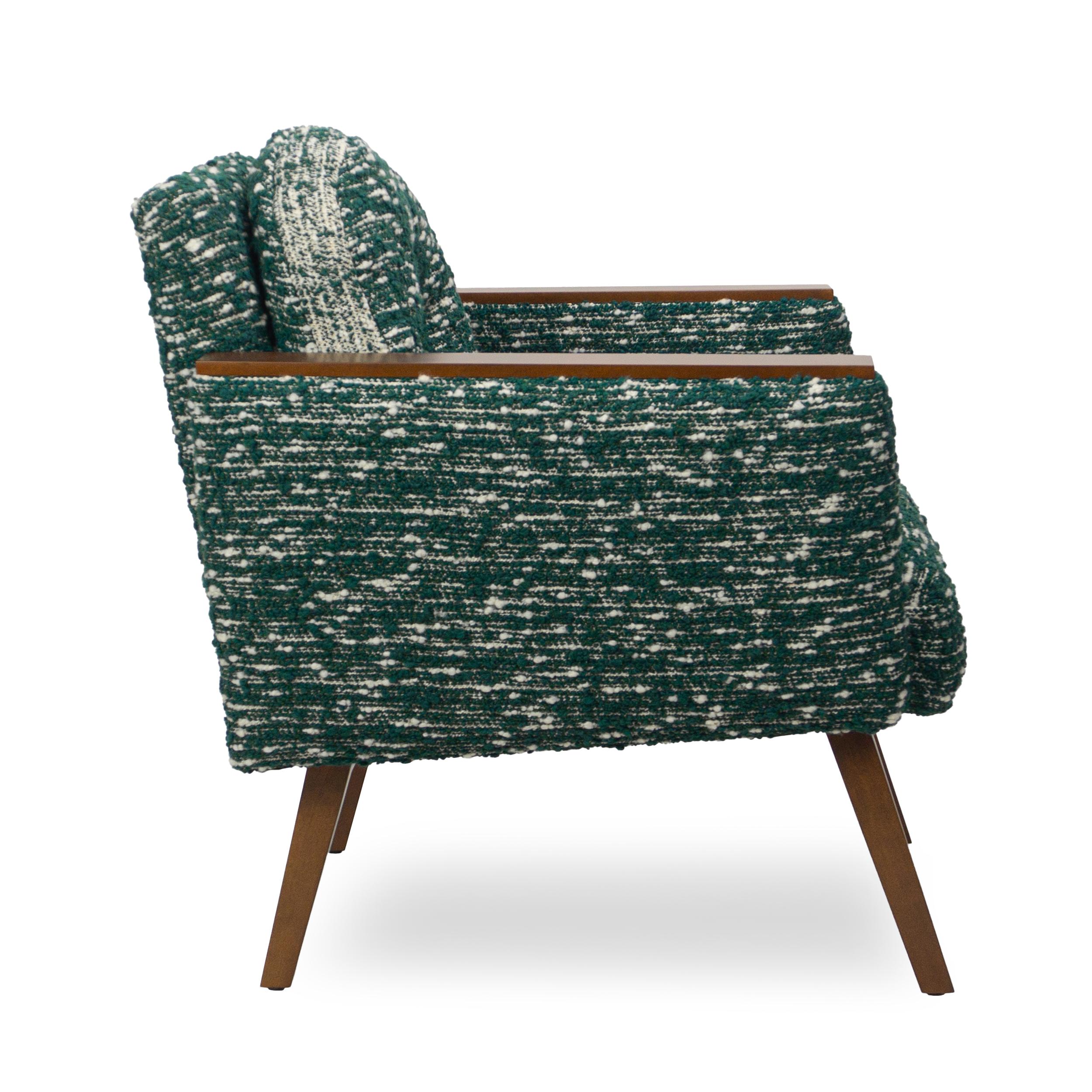 Modern Chic Club Chair in Wool Green Boucle with White Strie For Sale 1