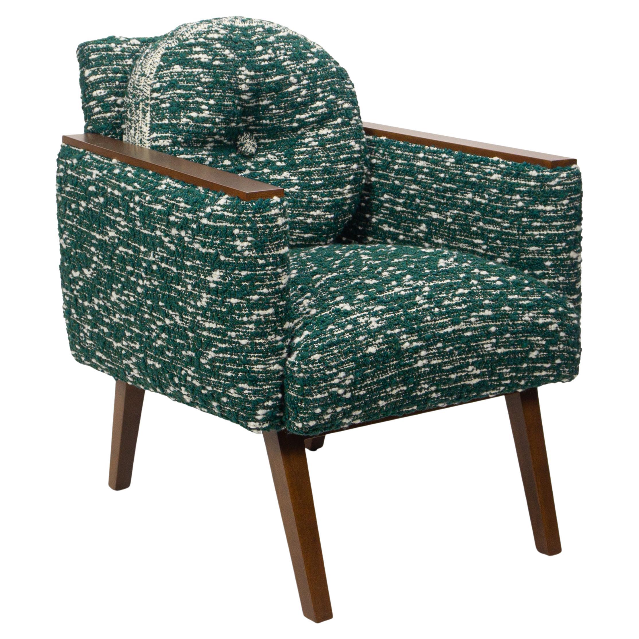 Sedia Club Modern Chic in Boucle Verde Lana con Strie Bianco