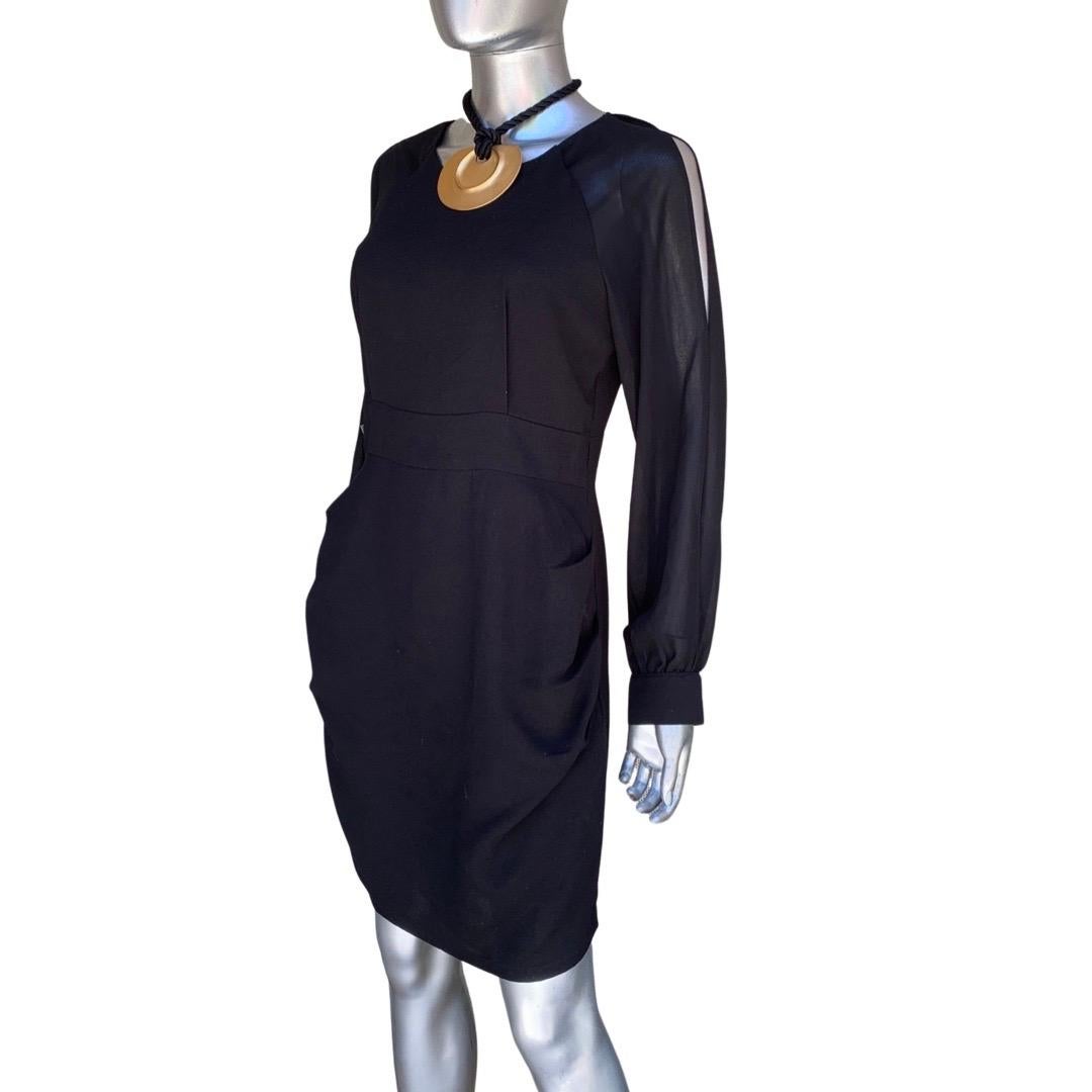 Modern & Chic Little Black Dress with Sheer Sleeves and Draped Skirt Size 6/8 For Sale 6