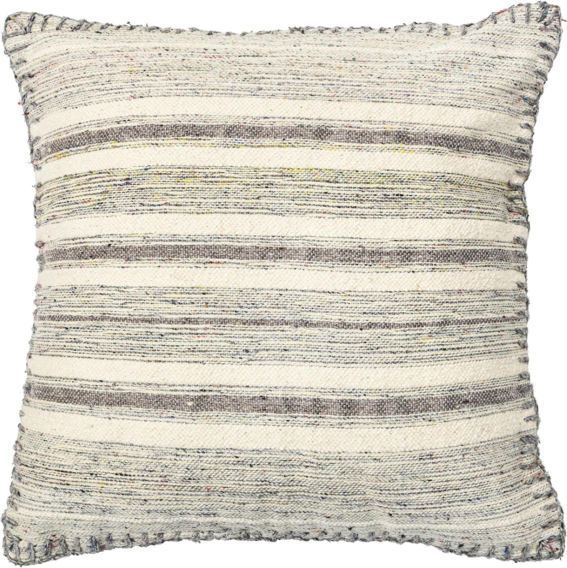 Indian Modern Chic Wool and Cotton Pillow With Striped Design In Gray For Sale