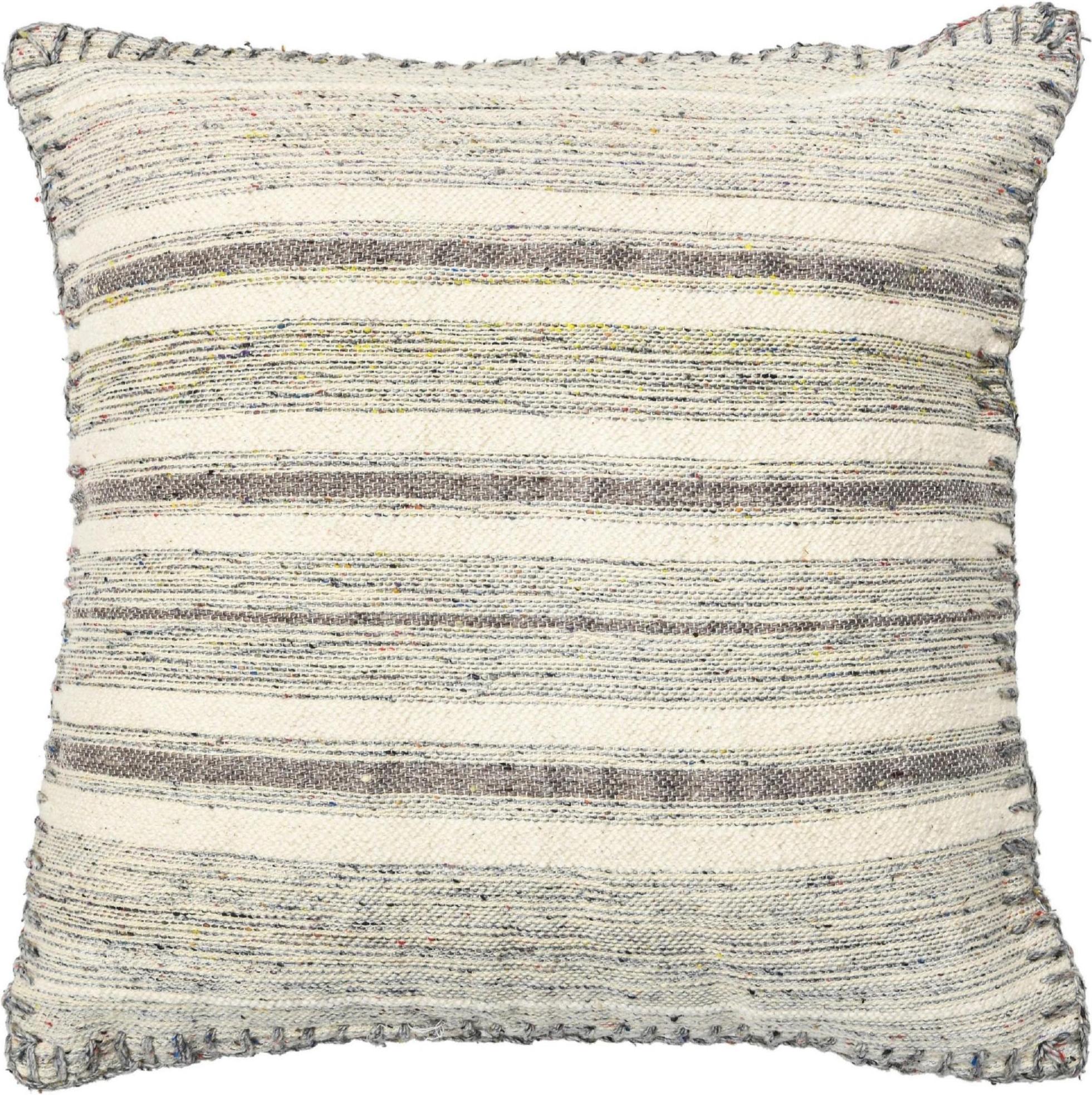 Annodato a mano Cuscino Modern Chic in lana e cotone con disegno a righe in grigio in vendita