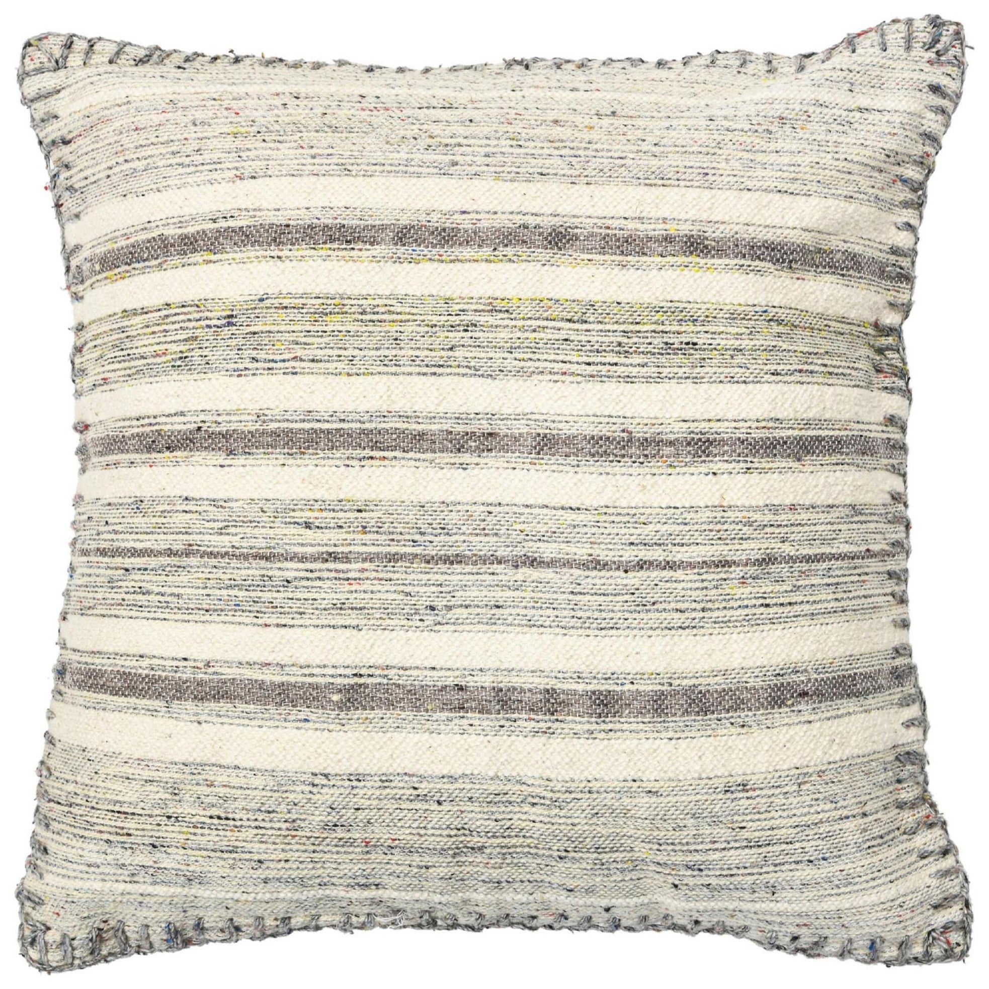 Coussin moderne chic en laine et coton avec motif rayé en gris