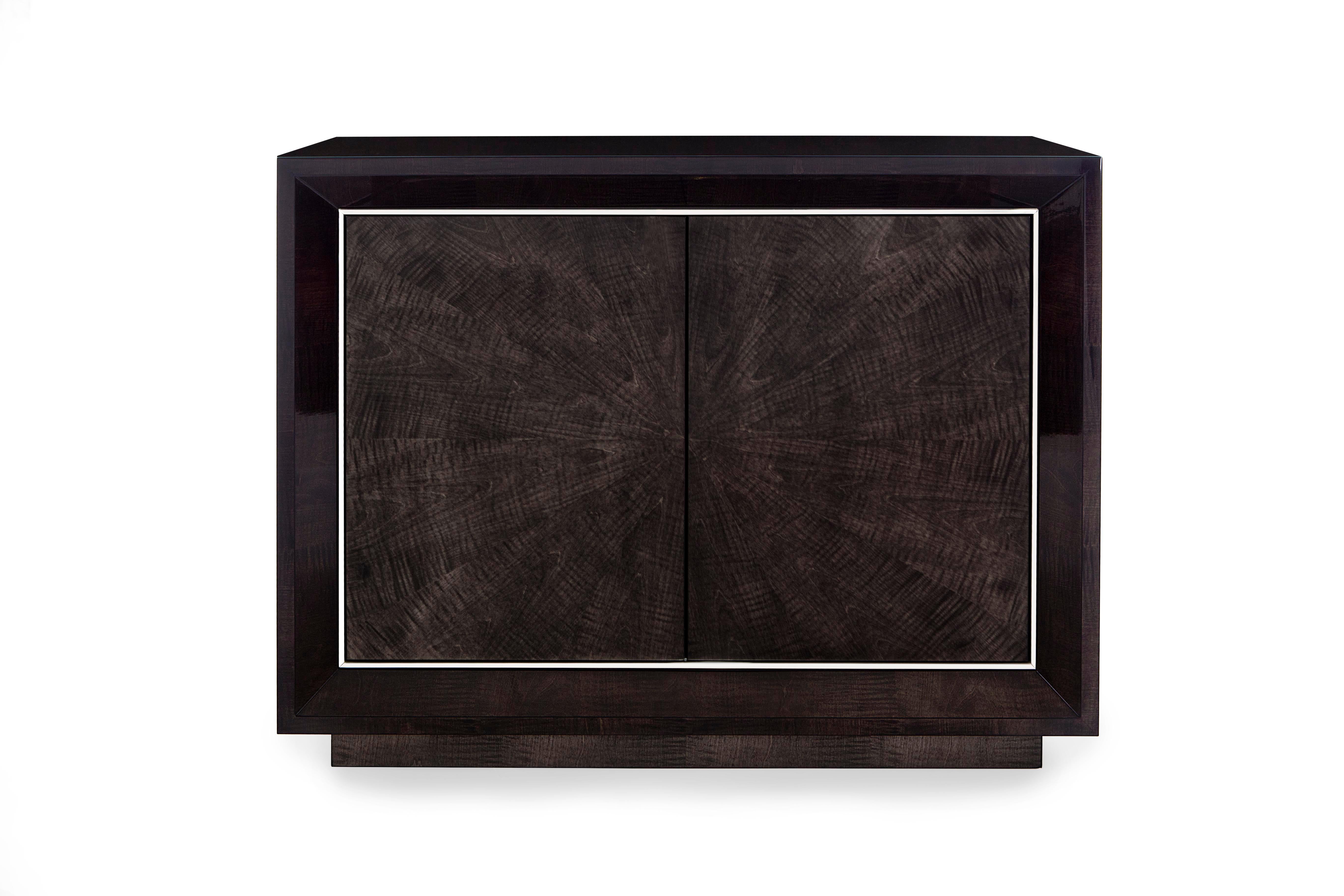 British Davidson's Modern, Chiltern Side Cabinet, in Sycamore Black and Polished Nickel