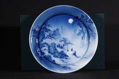 China Jingdezhen Handpainting Blue White Porcelain Landscape Plate