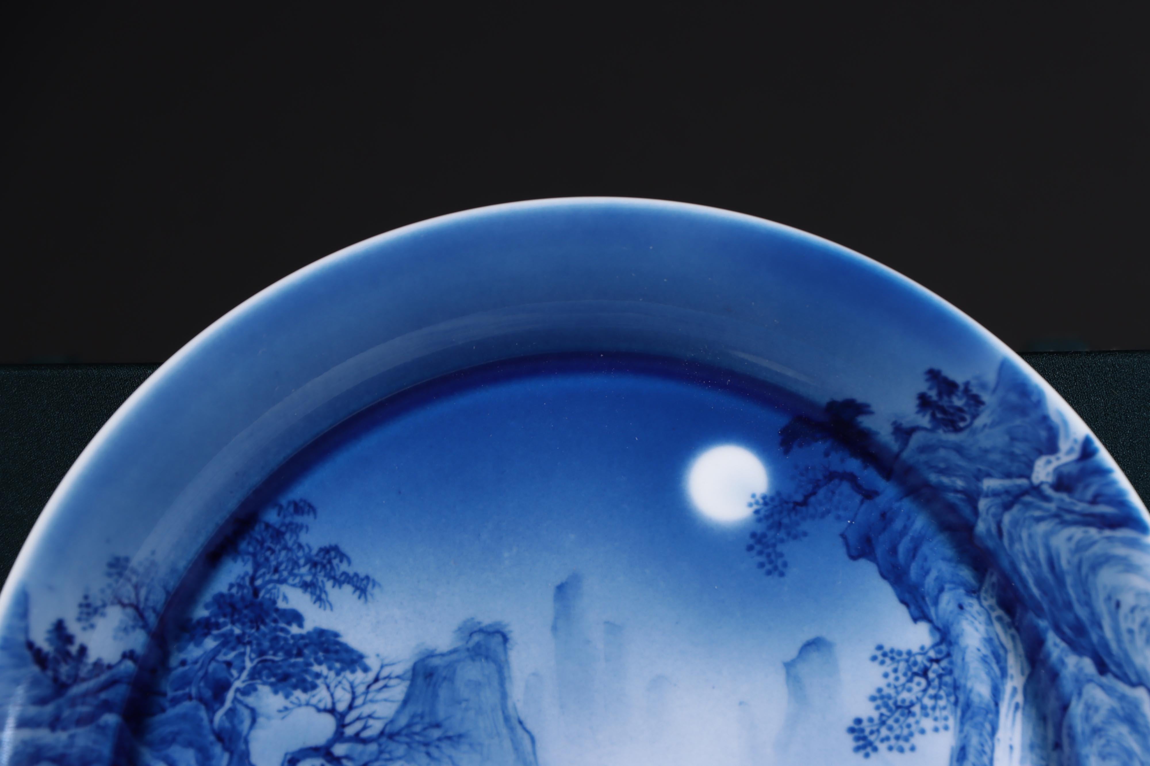 China Jingdezhen Handpainting Blue White Porcelain Landscape Plate In Good Condition For Sale In 景德镇市, CN