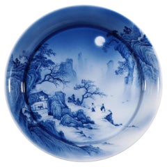 China Jingdezhen Handpainting Blue White Porcelain Landscape Plate