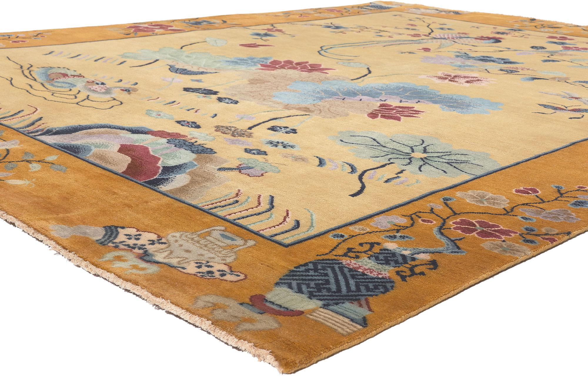 30973 Modern Chinese Art Deco Pictorial Rug, 08'01 x 10'11.
Emanating maximalism with incredible detail and lavish texture, this Chinese Art Deco style rug is a captivating vision of woven beauty. The mythological imagery and vibrant colorway woven