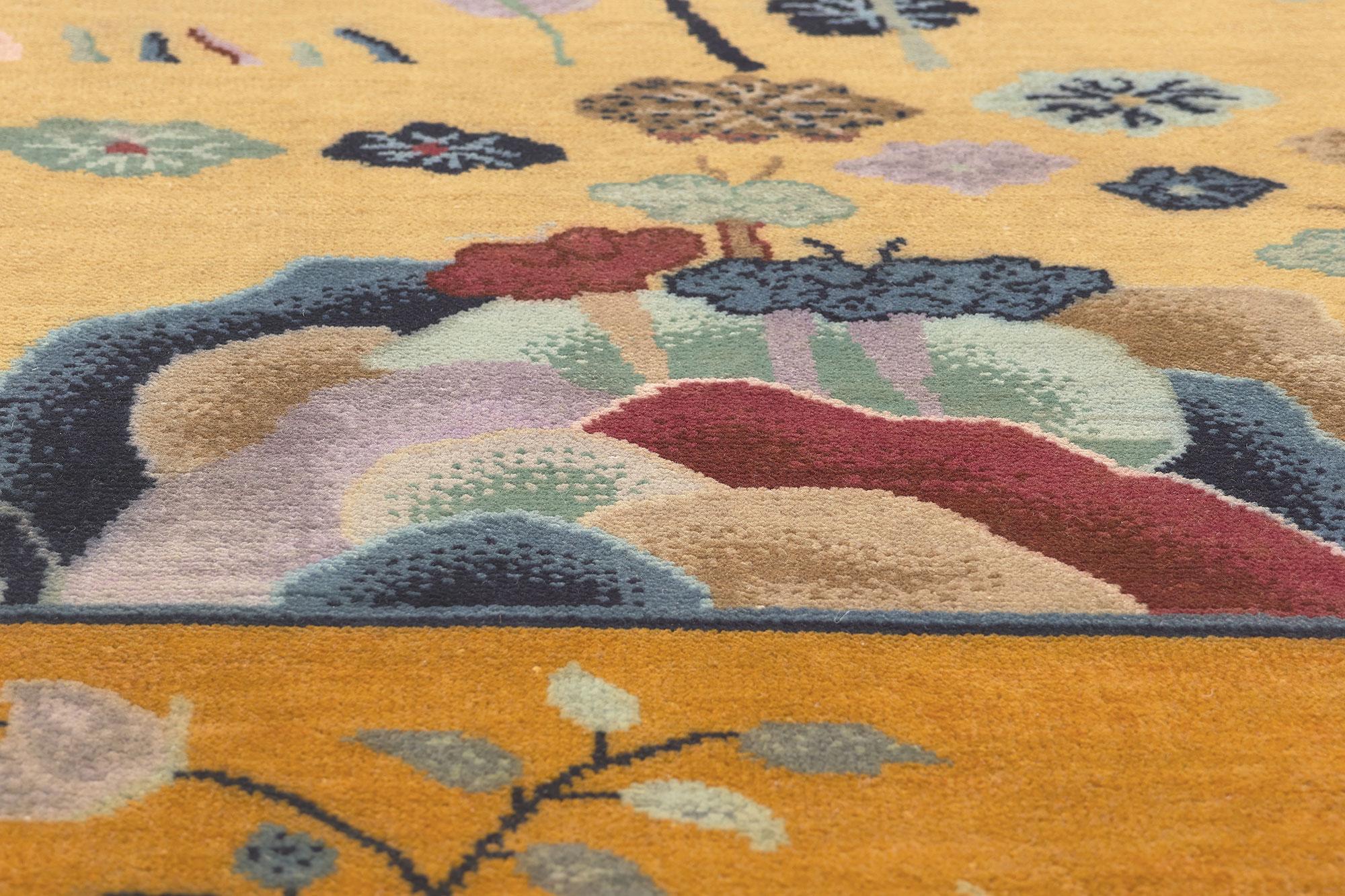 Hand-Knotted Modern Chinese Art Deco Style Rug, Maximalism Meets Esoteric Elegance For Sale