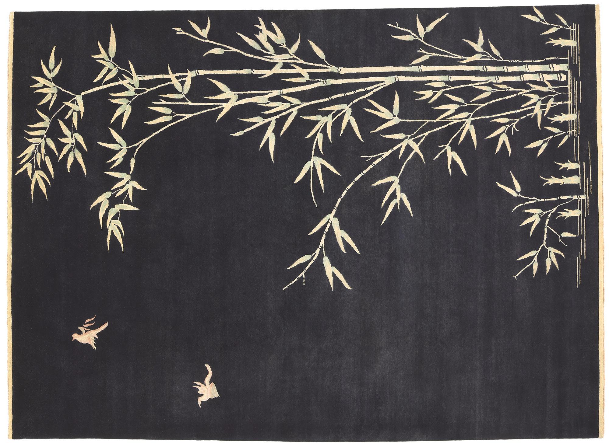 Modern Chinese Art Deco Style Rug with Bamboo Landscape Pictorial For Sale 2
