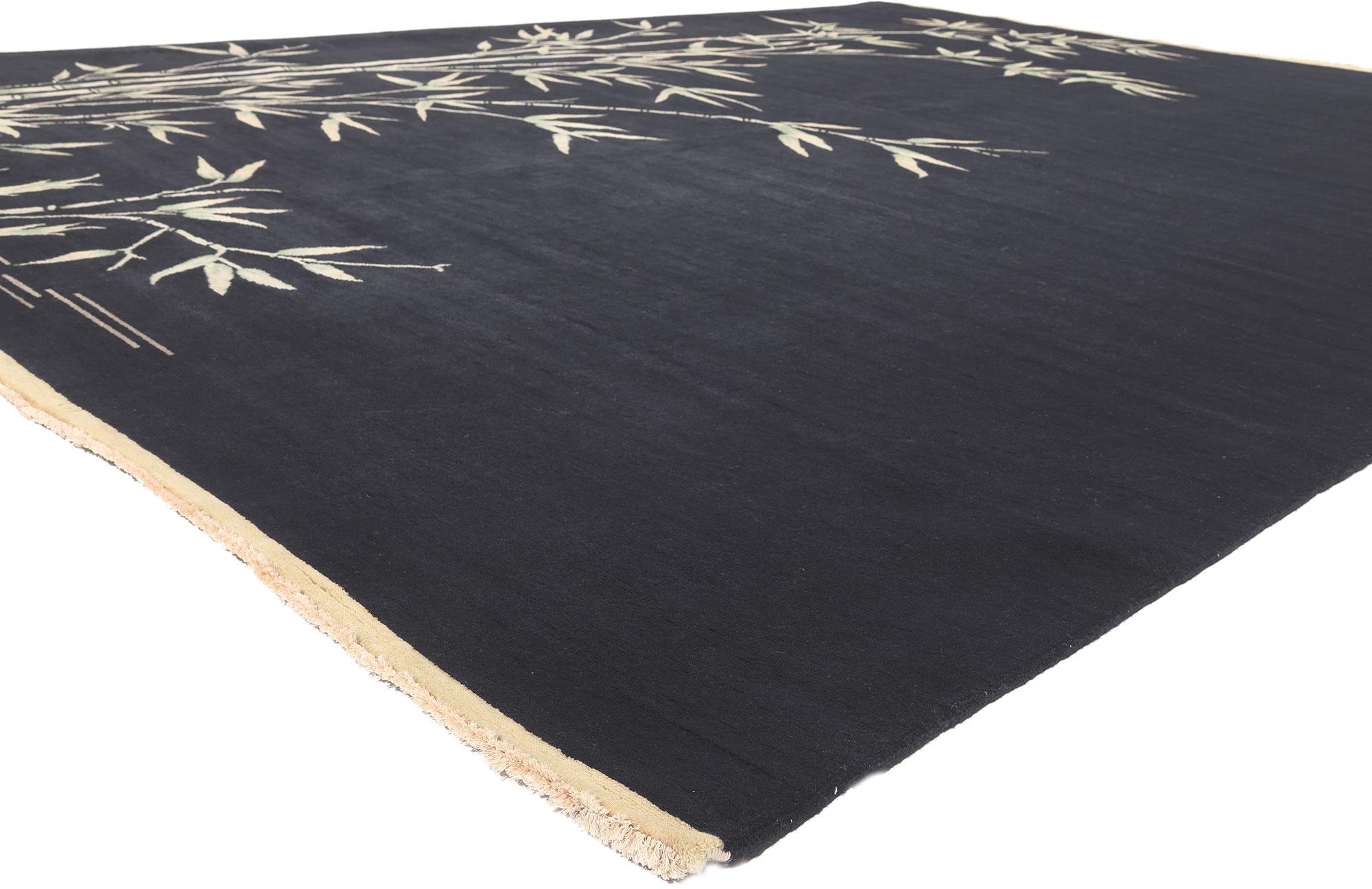 30969 Modern Chinese Art Deco Pictorial Rug, 10'09 x 13'09.
Showcasing a unique bamboo design, incredible detail and texture, this hand knotted wool contemporary Chinese Art Deco style rug is a captivating vision of woven beauty. The landscape
