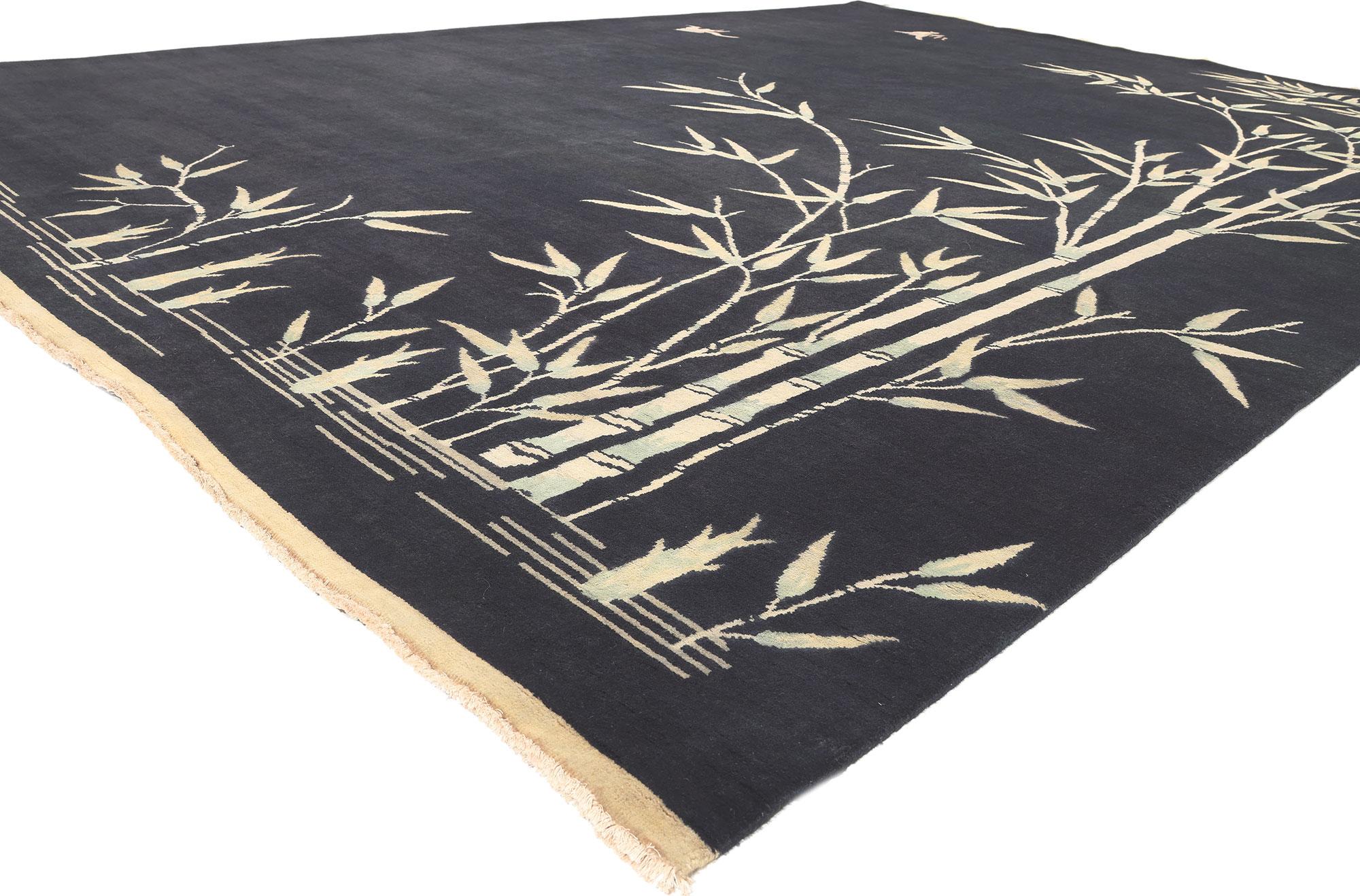 30970 Modern Chinese Art Deco Pictorial Rug, 10'00 x 13'09.
Showcasing a unique bamboo design, incredible detail and texture, this hand knotted wool contemporary Chinese Art Deco style rug is a captivating vision of woven beauty. The landscape