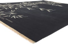 New Contemporary Black Chinese Art Deco Bamboo Pictorial Rug, 09'02 x 12'04