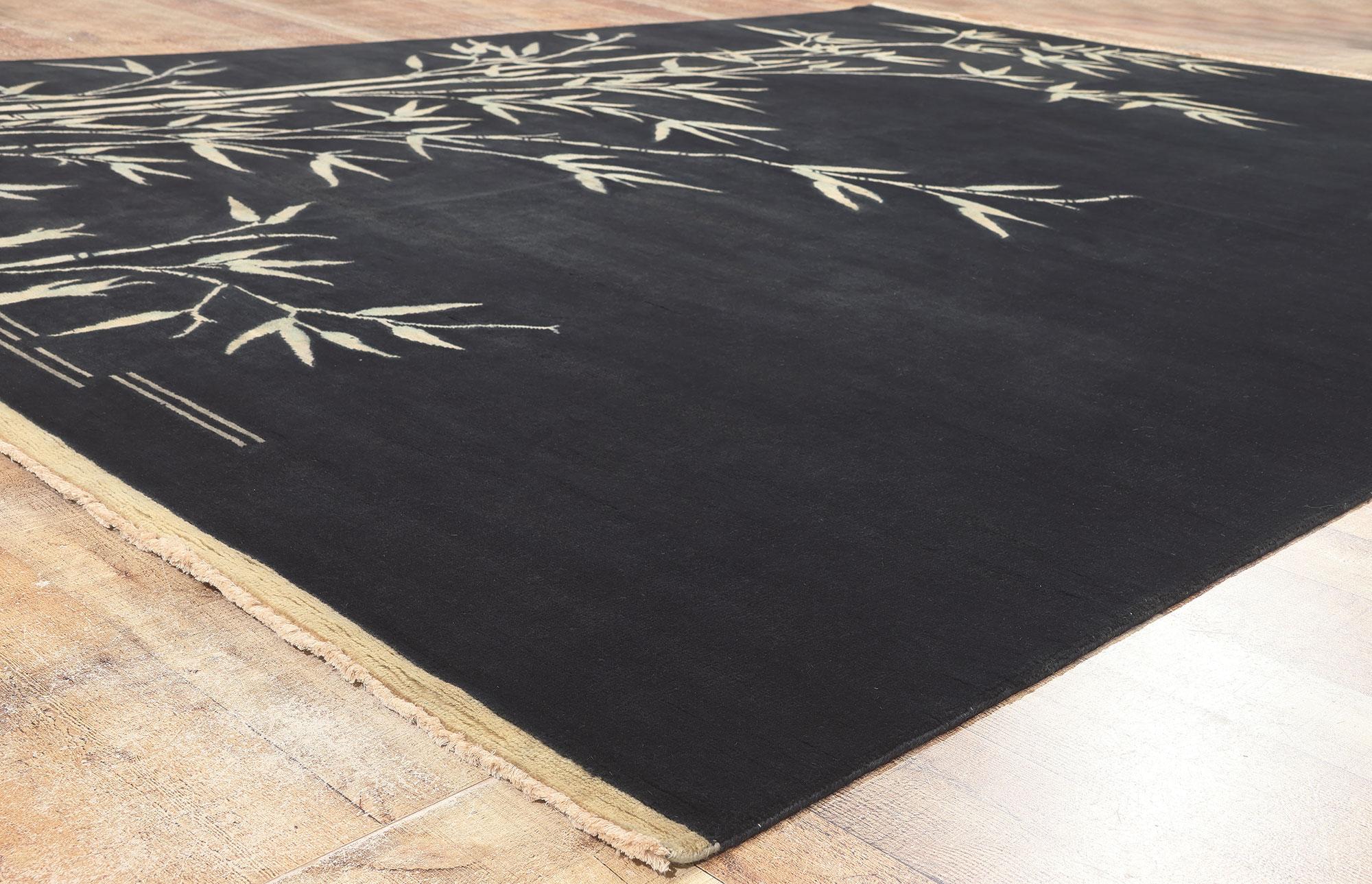 XXIe siècle et contemporain New Contemporary Black Chinese Art Deco Bamboo Pictorial Rug, 09'02 x 12'04 en vente