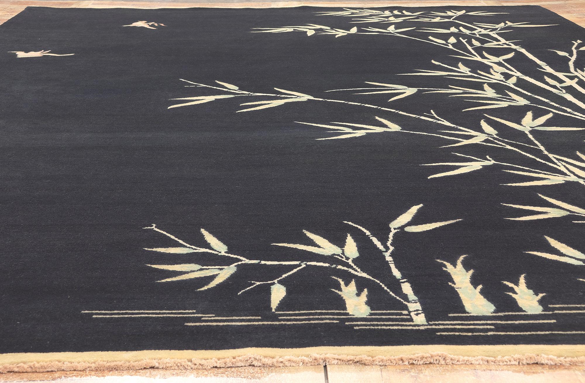 Wool Modern Chinese Art Deco Style Rug with Bamboo Landscape Pictorial For Sale