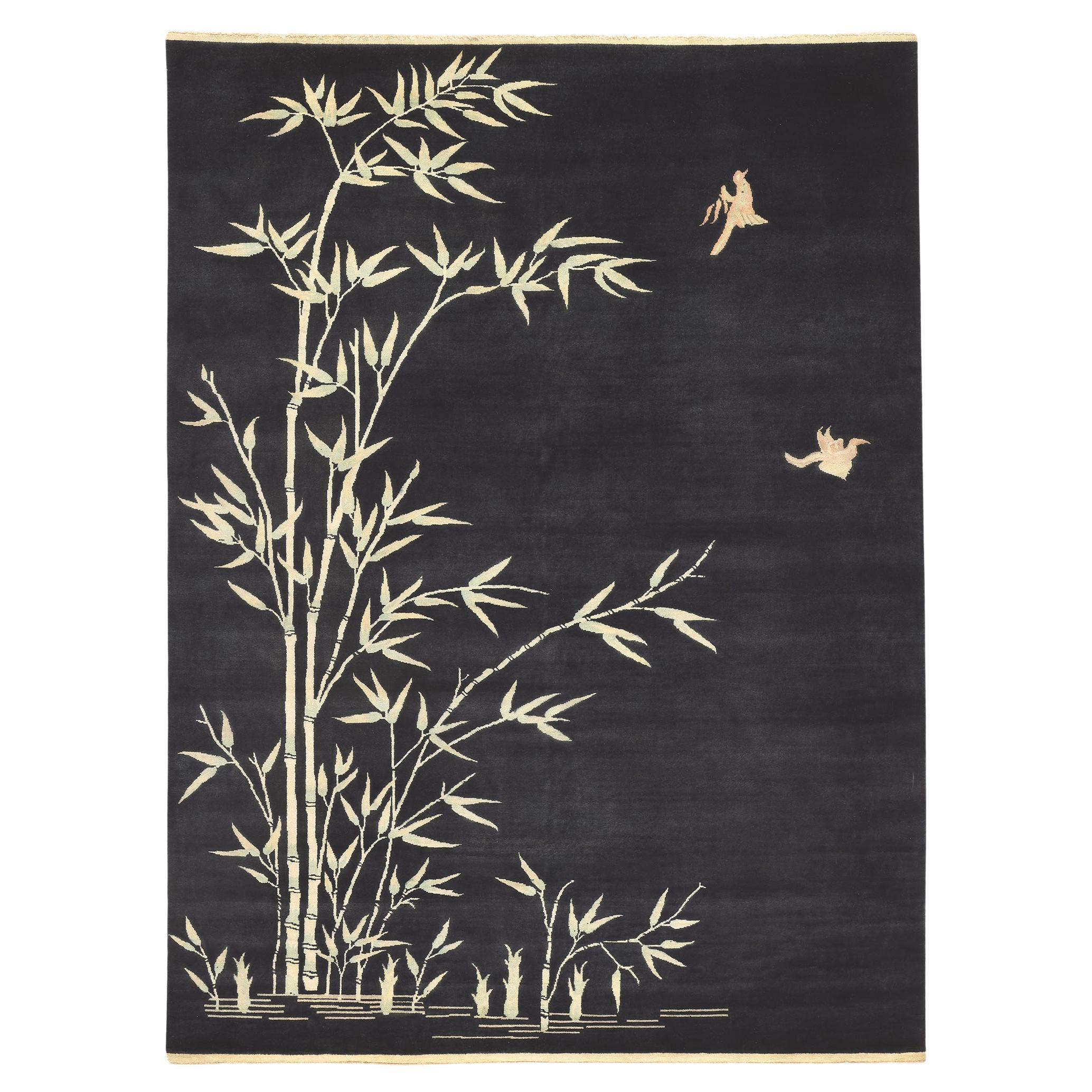 Modern Chinese Art Deco Style Rug with Bamboo Landscape Pictorial