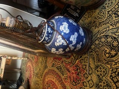Modern Chinese Blue and White Flowery Lamp Wooden Base Beautiful