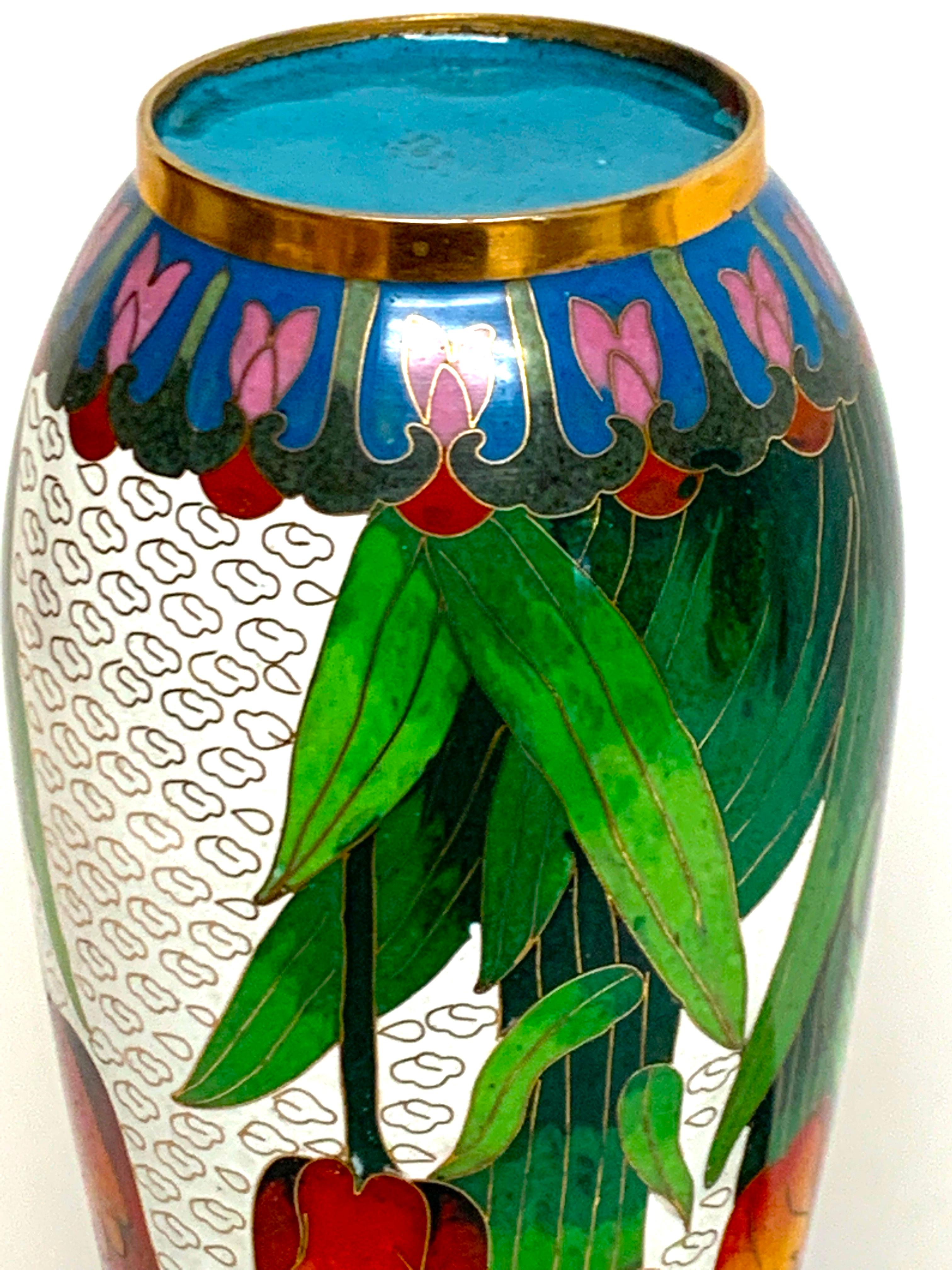 Modern Chinese Cloisonné Tulip Motif Tapered Vase and Stand 2