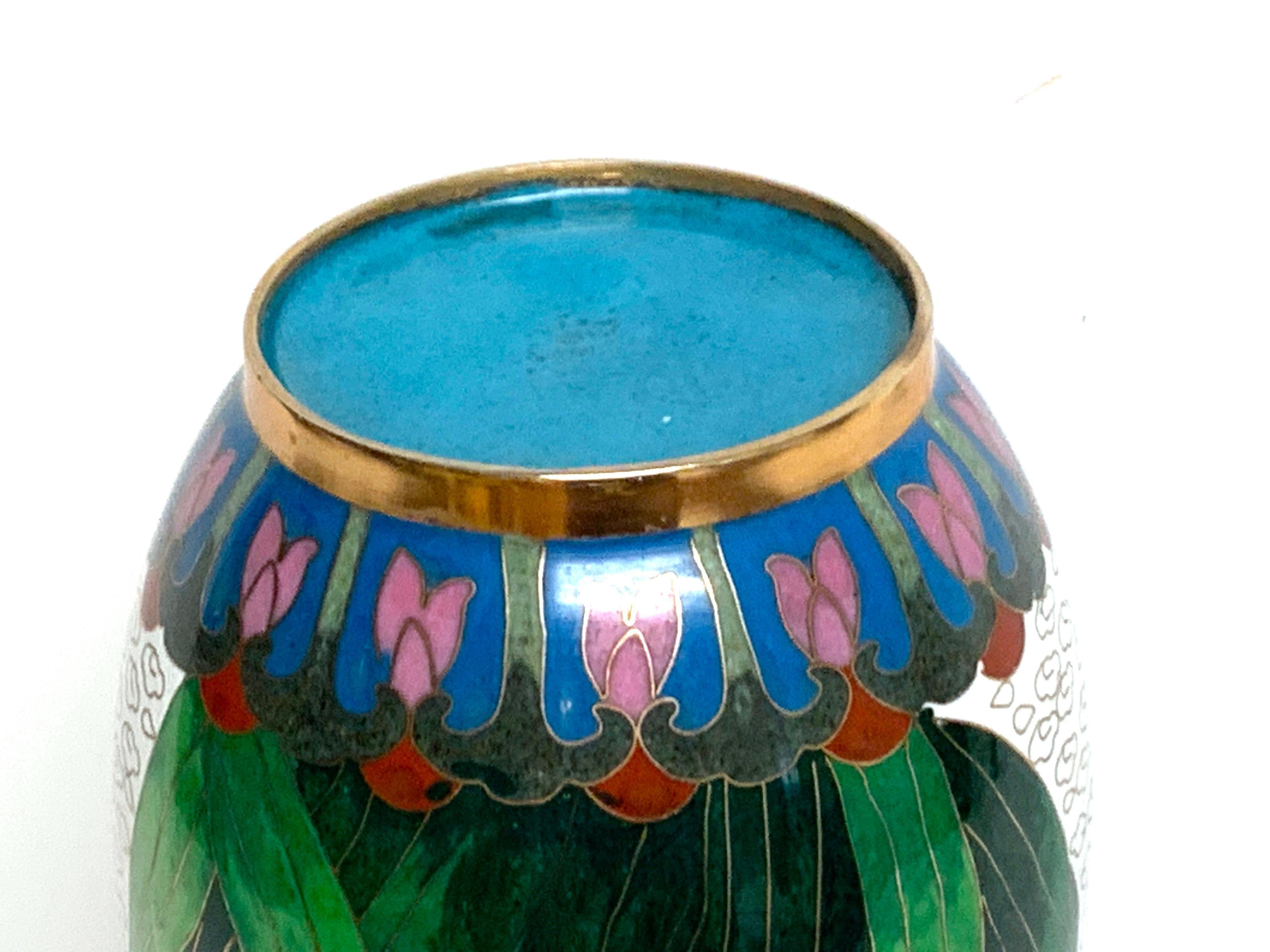 Modern Chinese Cloisonné Tulip Motif Tapered Vase and Stand 3
