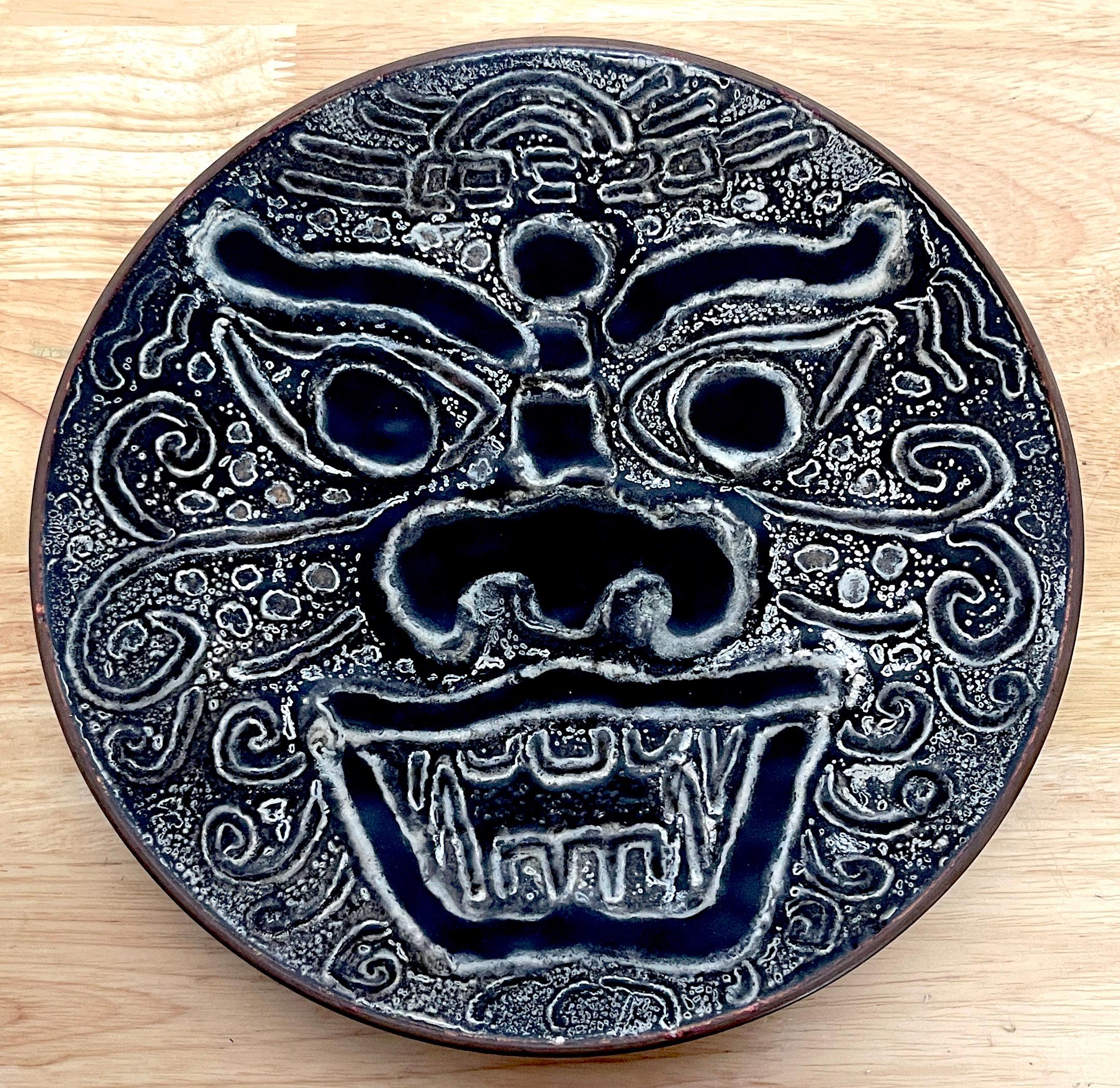 Modern Chinese Export Enamel Foo Dog Motif Charger with Stand  For Sale 1