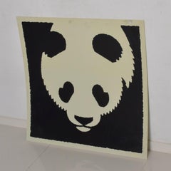 Vintage 1980s Big Chinese Panda Bear Poster Lithograph Modern Art