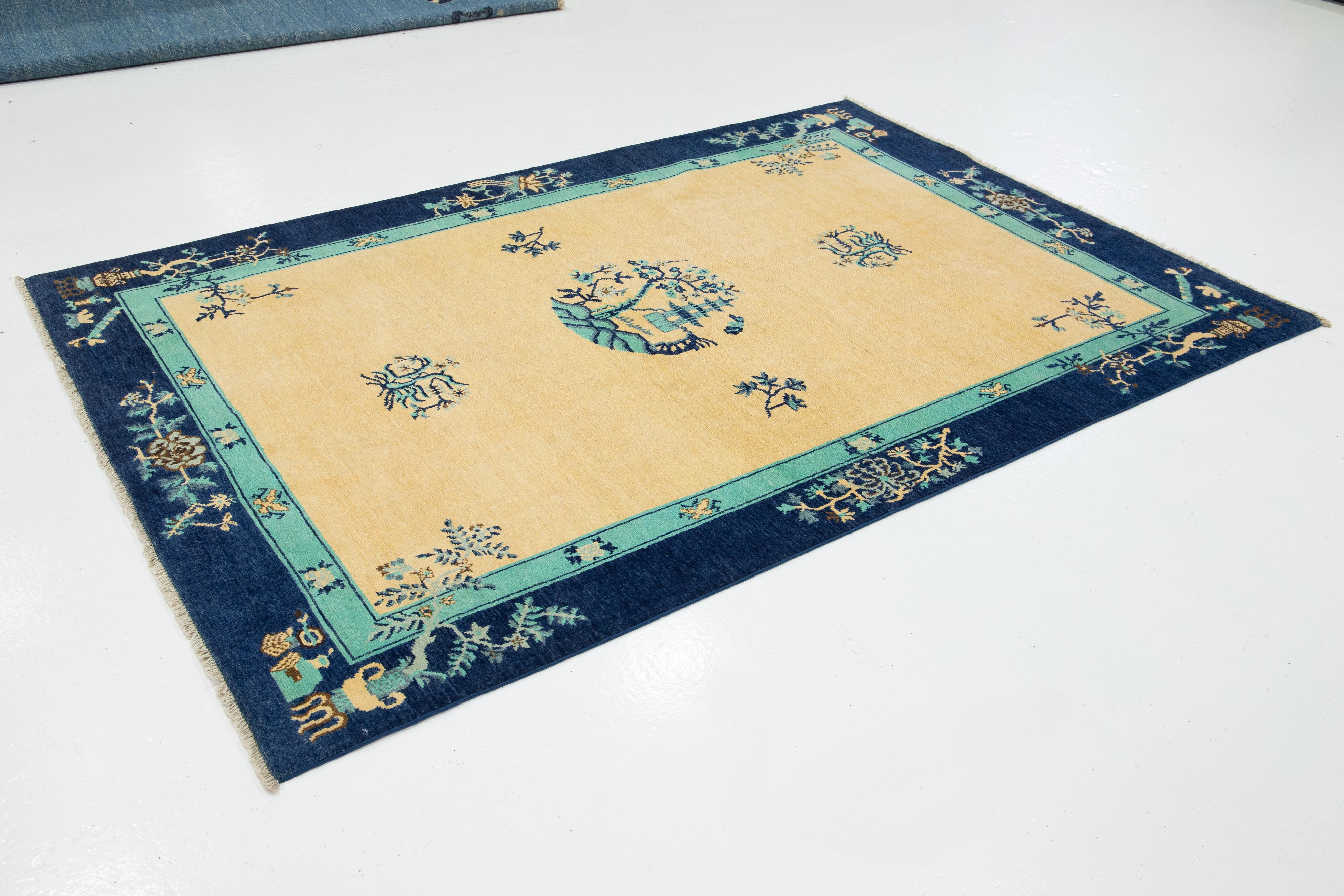 Chinese Chippendale Modern Chinese Peking Style Wool Rug Handmade in Muted Tones with Dragon Design For Sale