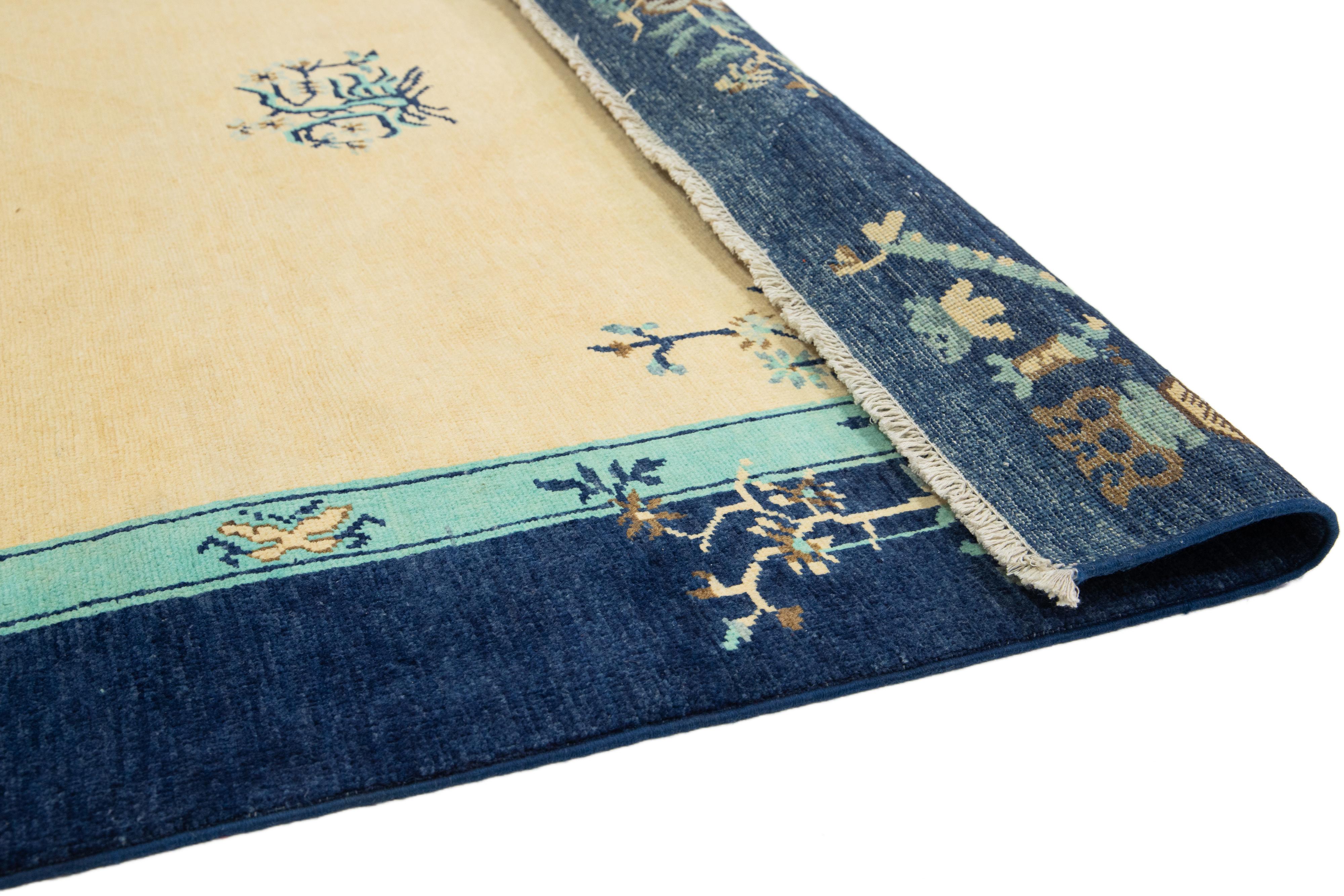 Afghan Modern Chinese Peking Style Wool Rug Handmade in Muted Tones with Dragon Design For Sale