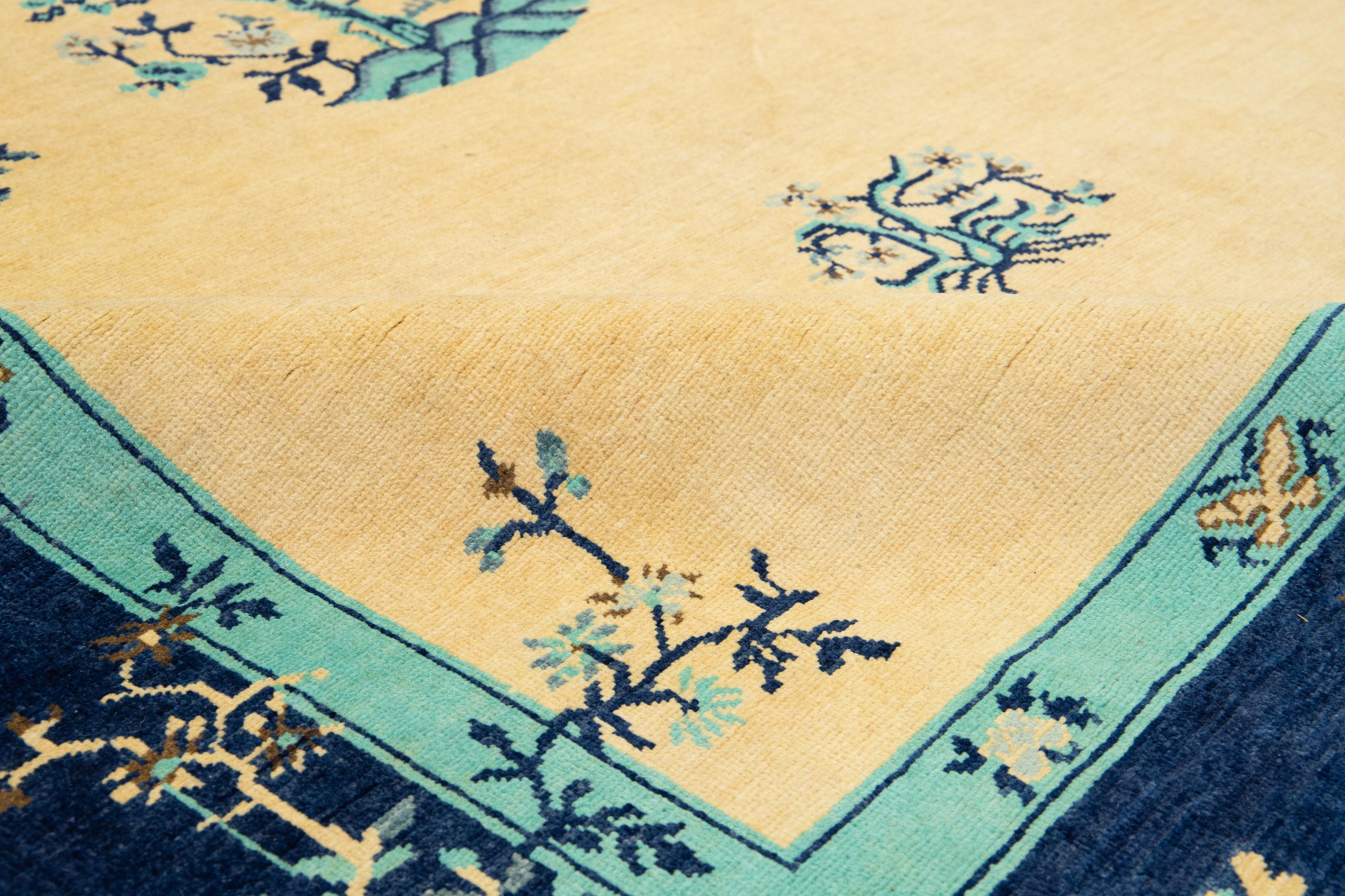 Modern Chinese Peking Style Wool Rug Handmade in Muted Tones with Dragon Design In New Condition For Sale In Norwalk, CT