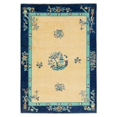Modern Chinese Peking Style Wool Rug Handmade in Muted Tones with Dragon Design