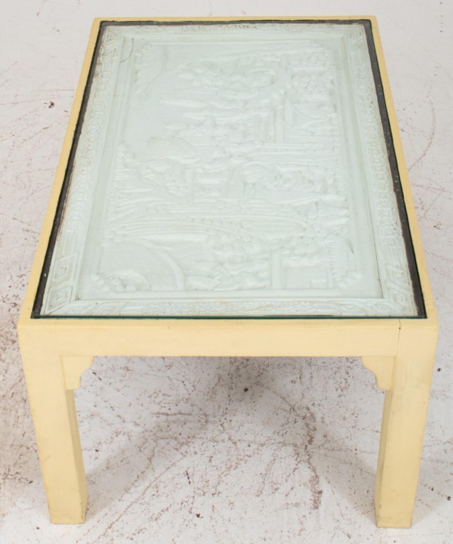 Modern Chinese Plaster Panel Mounted Coffee Table In Good Condition For Sale In New York, NY