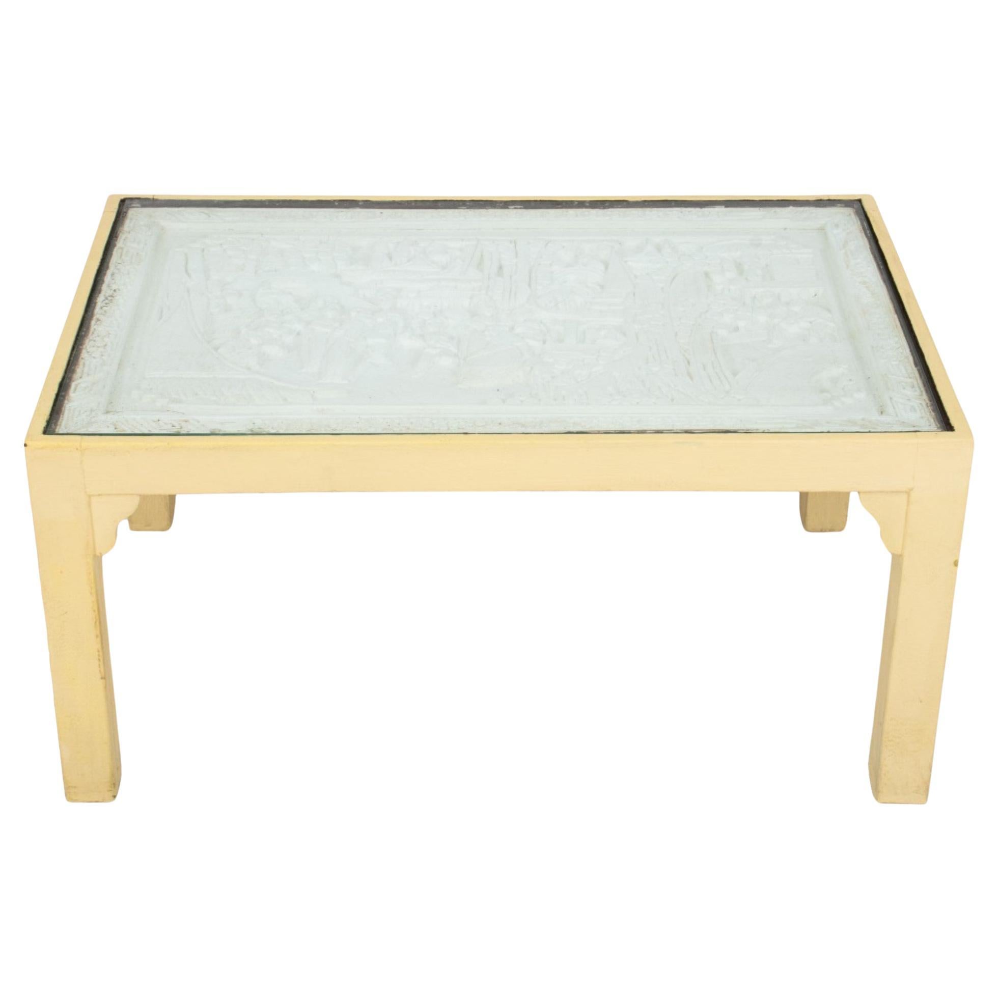 Modern Chinese Plaster Panel Mounted Coffee Table For Sale